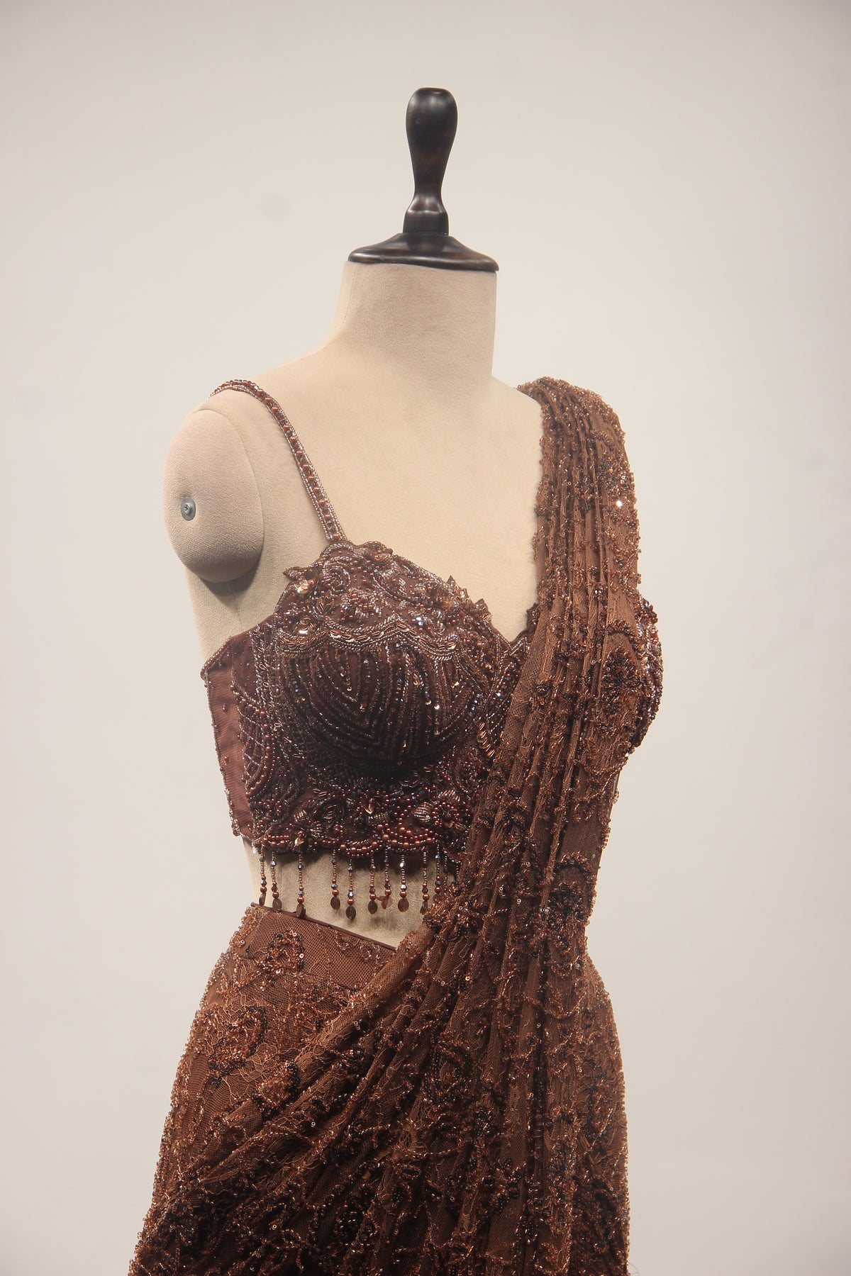 Net Drape Saree with Cut Dana & Bead Handwork, Corset Blouse