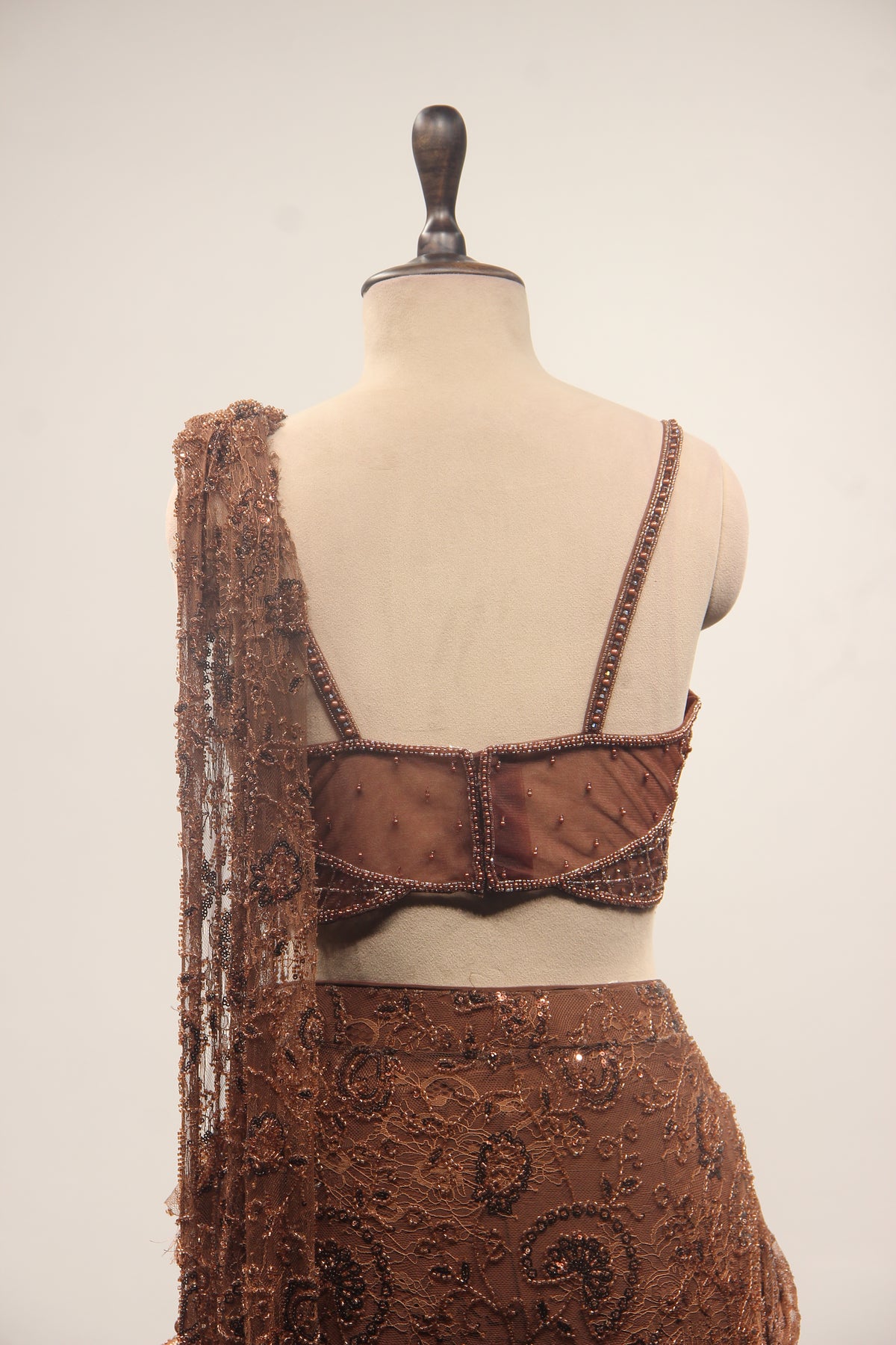 Net Drape Saree with Cut Dana & Bead Handwork, Corset Blouse