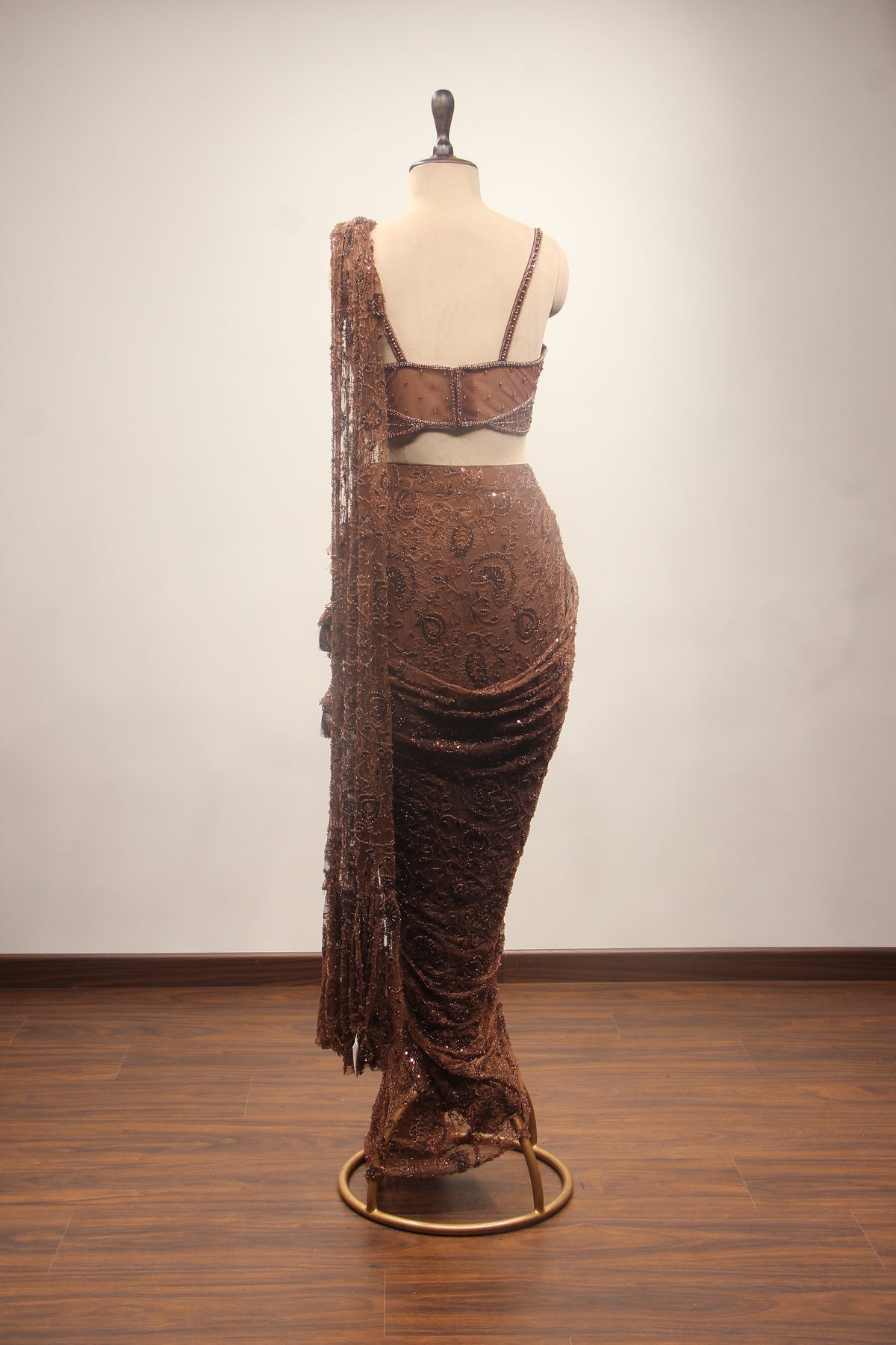 Net Drape Saree with Cut Dana & Bead Handwork, Corset Blouse