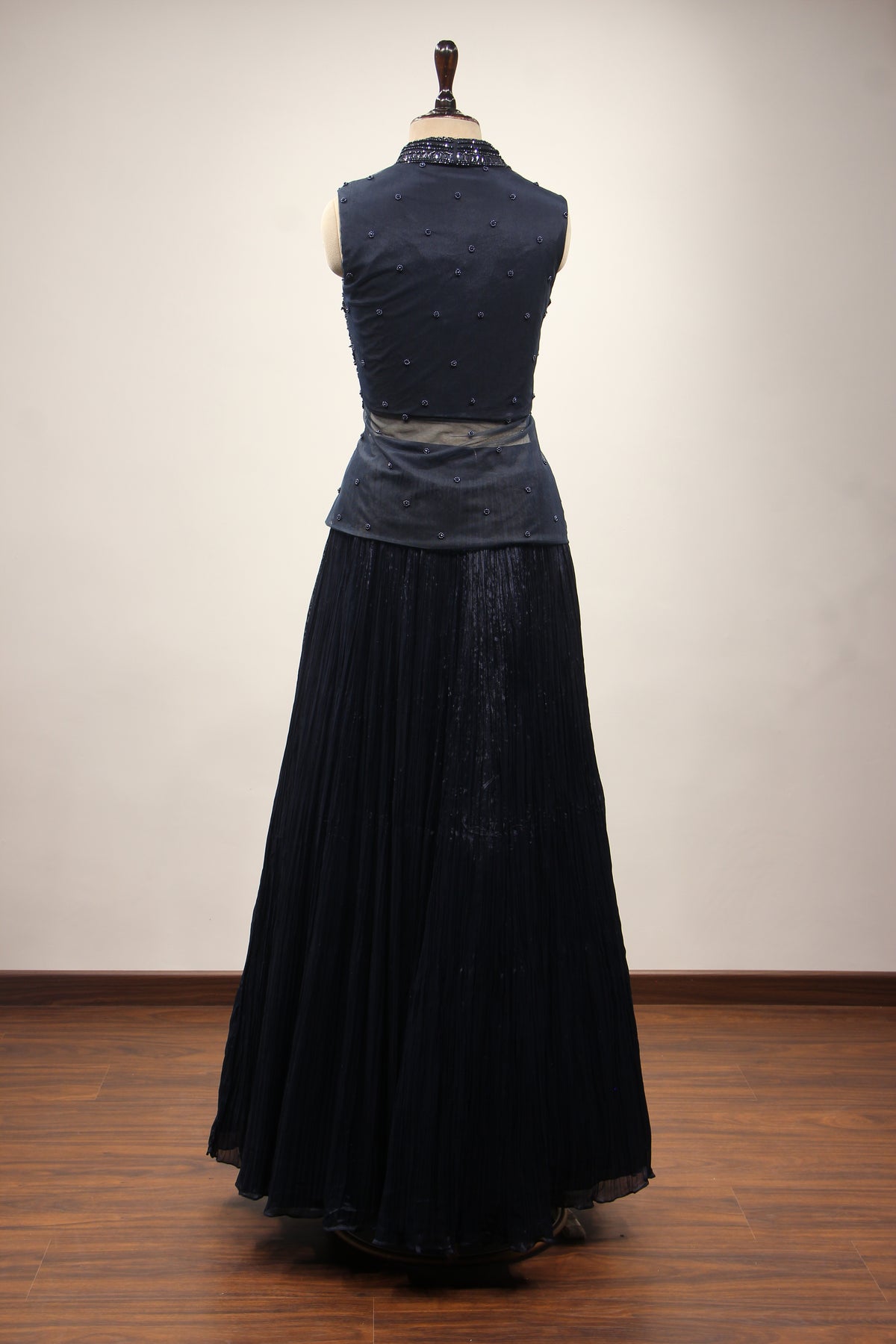 Blue Crepe Lehenga with Cut Dana & Sequin Handwork Plunge Neck Jacket – back view