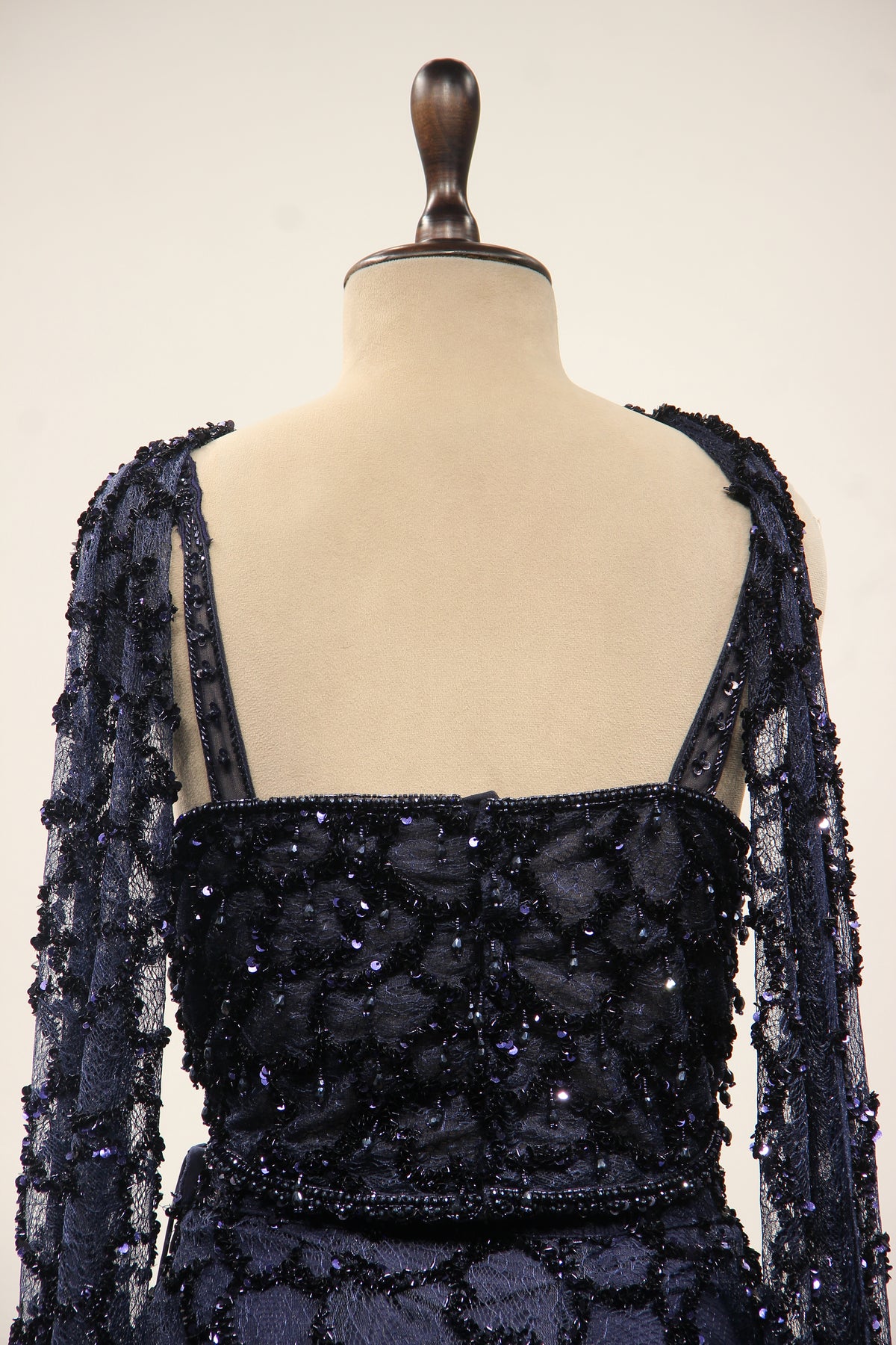 Imported Indo Western Net Corset Set with Sequin & Cut Dana Handwork in Blue – back close-up