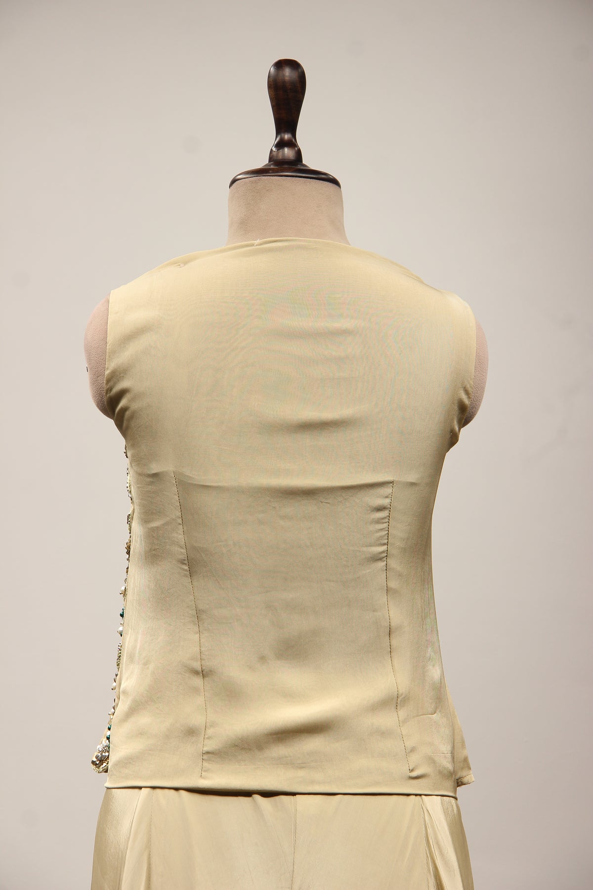 Gold Tissue Long Top Indo Western with Hand Embroidery & Resham – back close-up