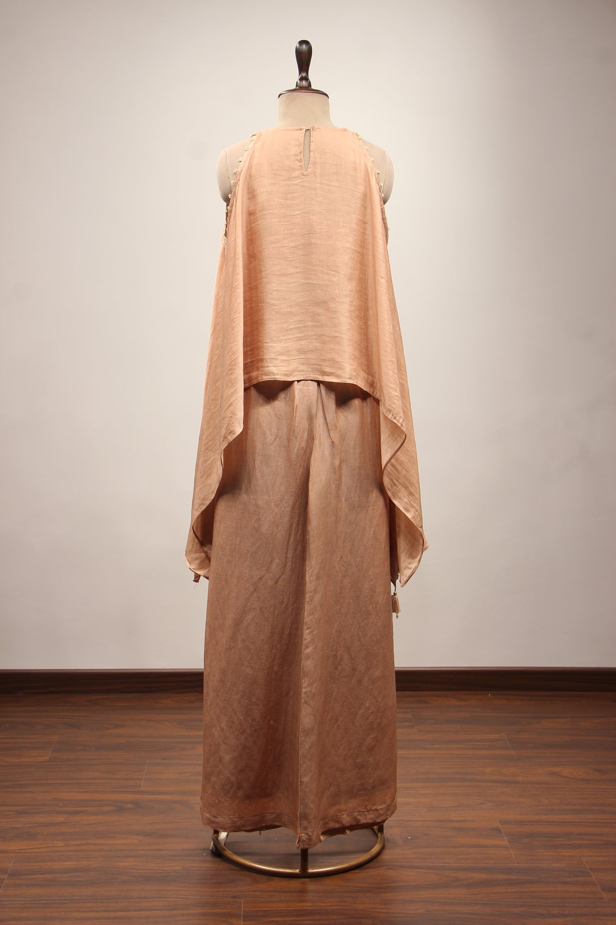 Peach Chanderi Long Top Indo Western with Mirror & Resham Handwork – back view