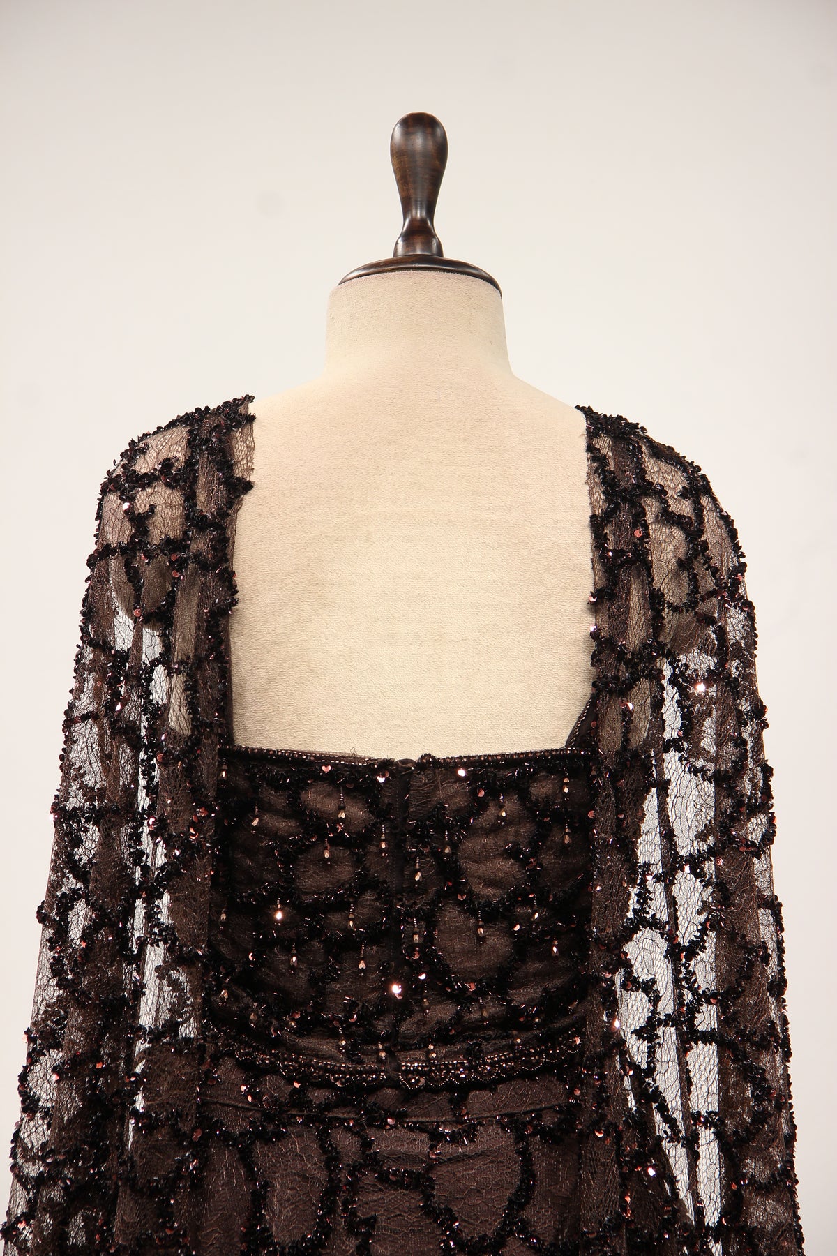 Brown Imported Net Corset Lehenga with Sequin & Cut Dana Handwork – back close-up