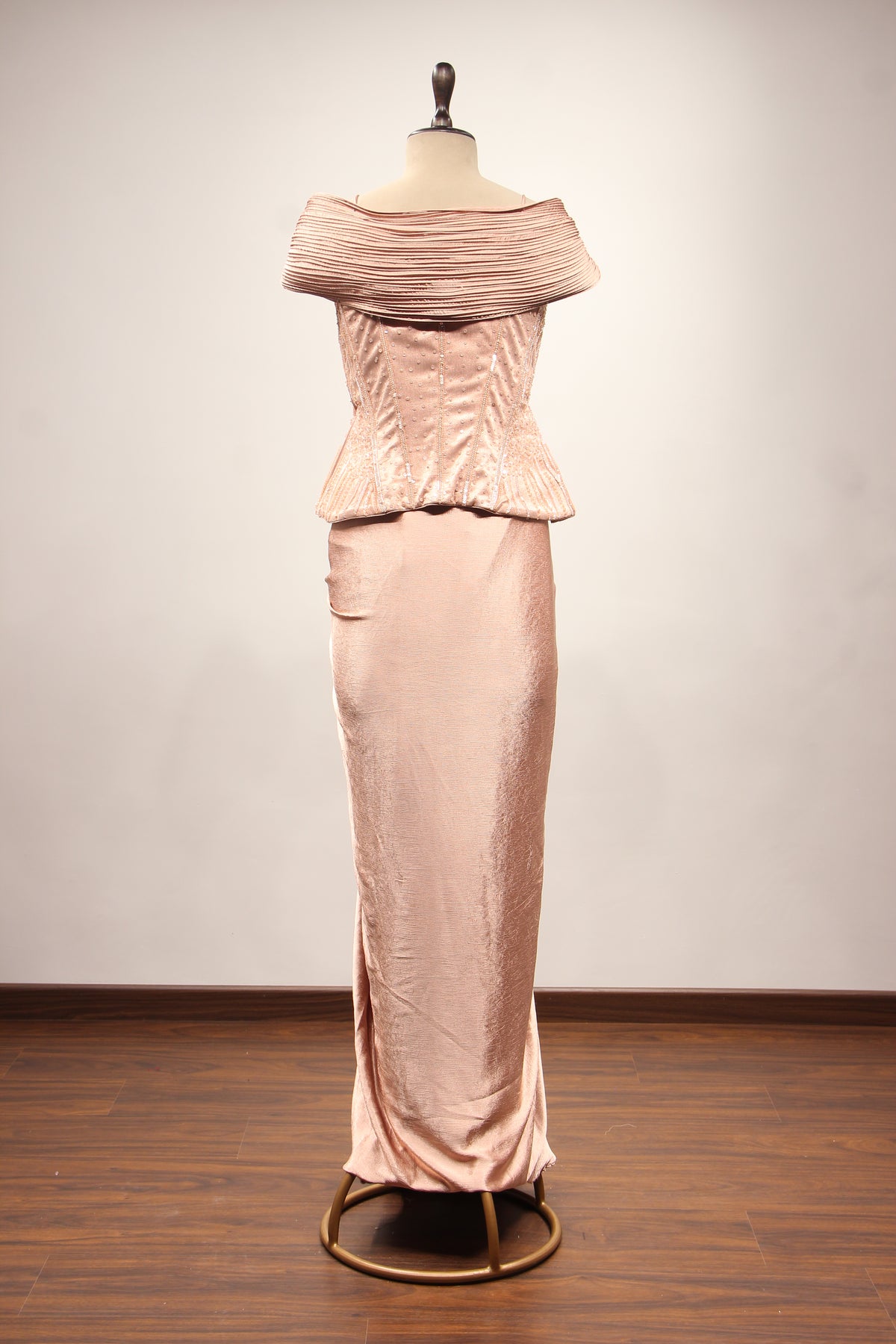 Peach Imported Indo Western Cowl Skirt with Sequin & Cut Dana Handwork – back view