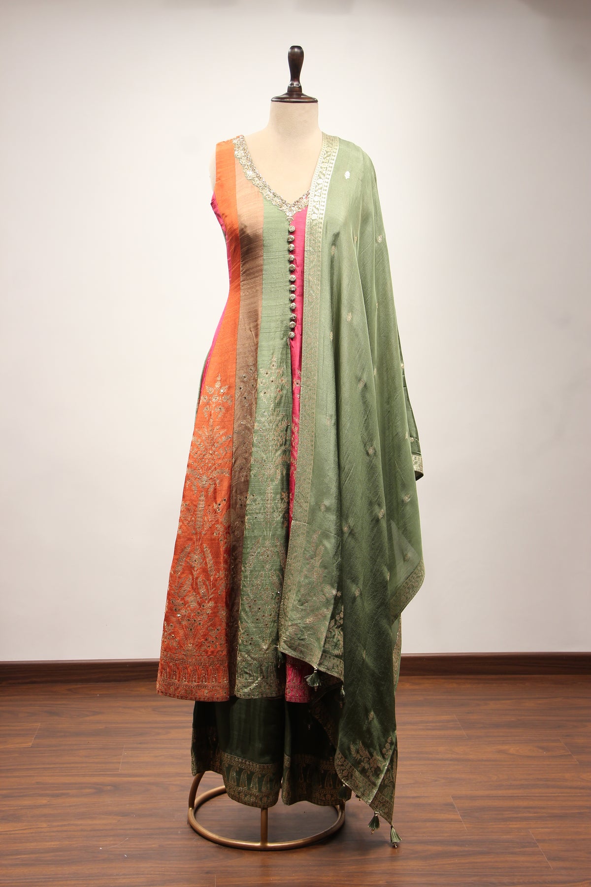 Multicolor Banarasi Brocade Anarkali Suit with Zardozi & Zari Handwork – front view