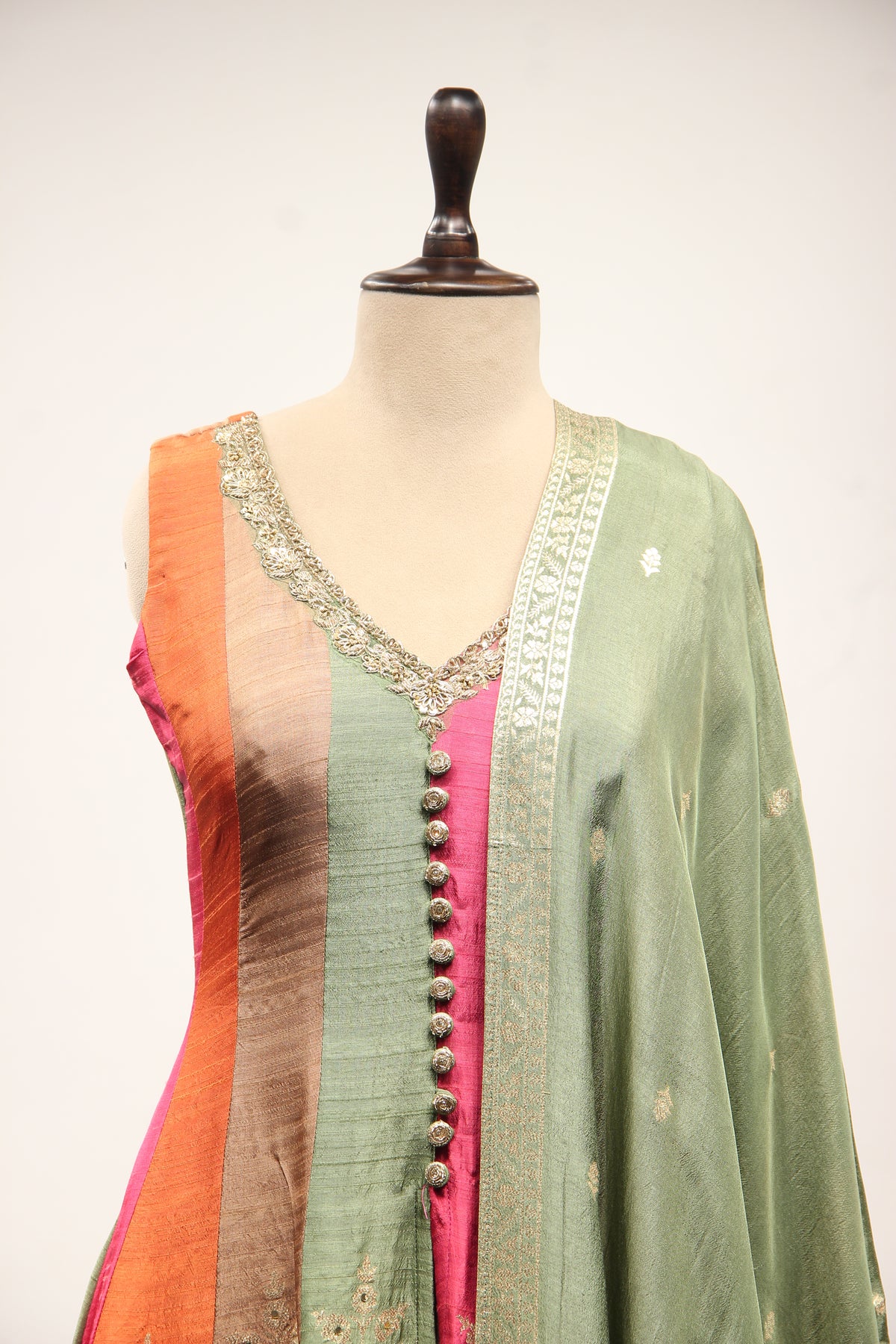 Multicolor Banarasi Brocade Anarkali Suit with Zardozi & Zari Handwork – front close-up