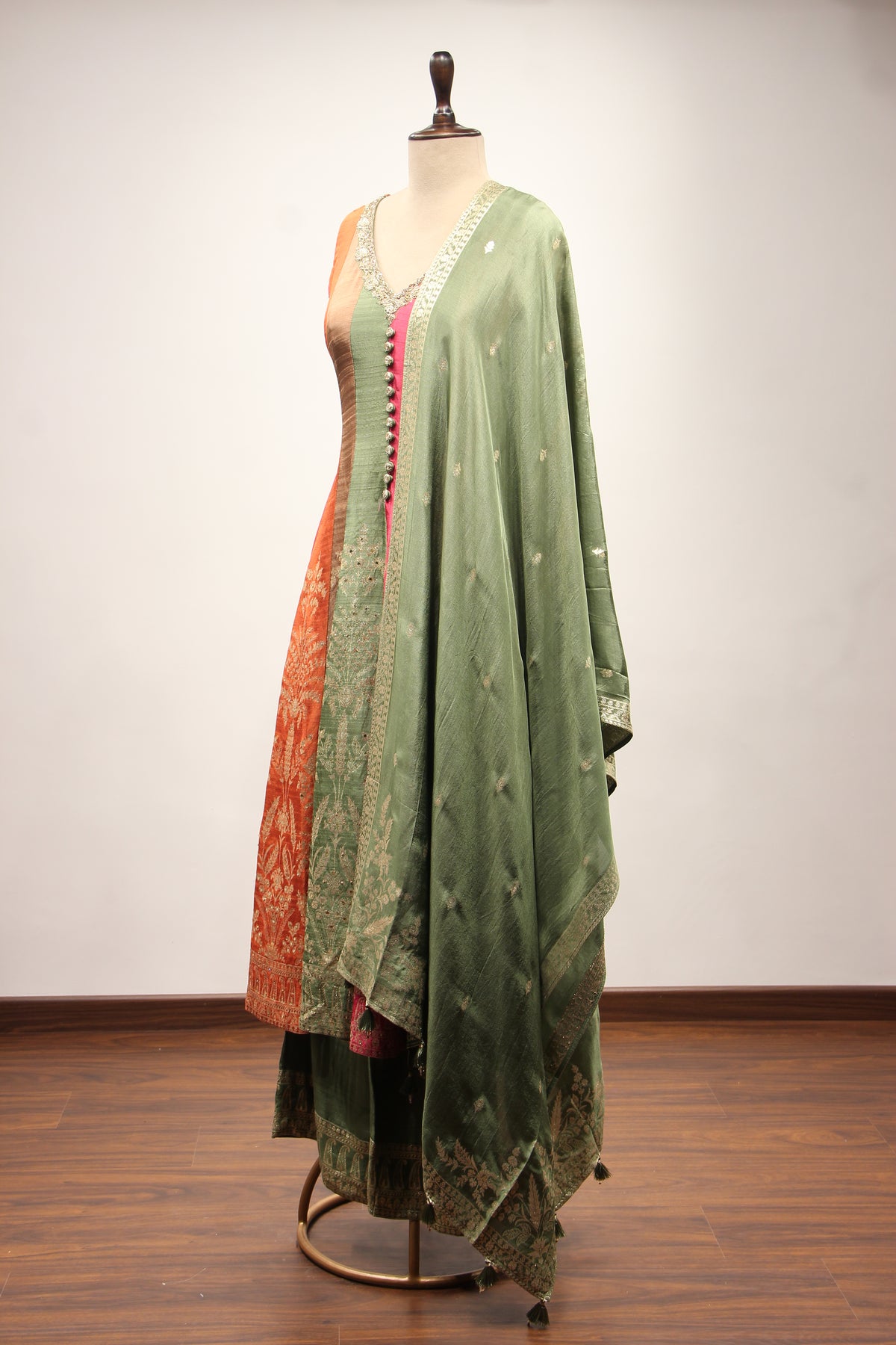 Multicolor Banarasi Brocade Anarkali Suit with Zardozi & Zari Handwork – side view