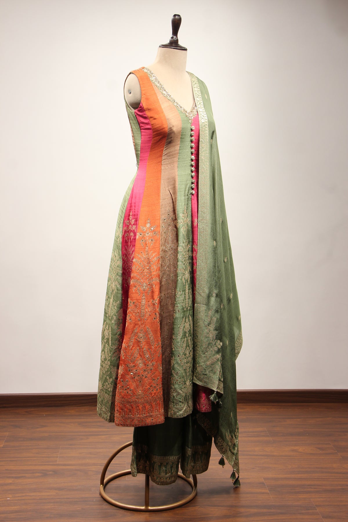 Multicolor Banarasi Brocade Anarkali Suit with Zardozi & Zari Handwork – other side view