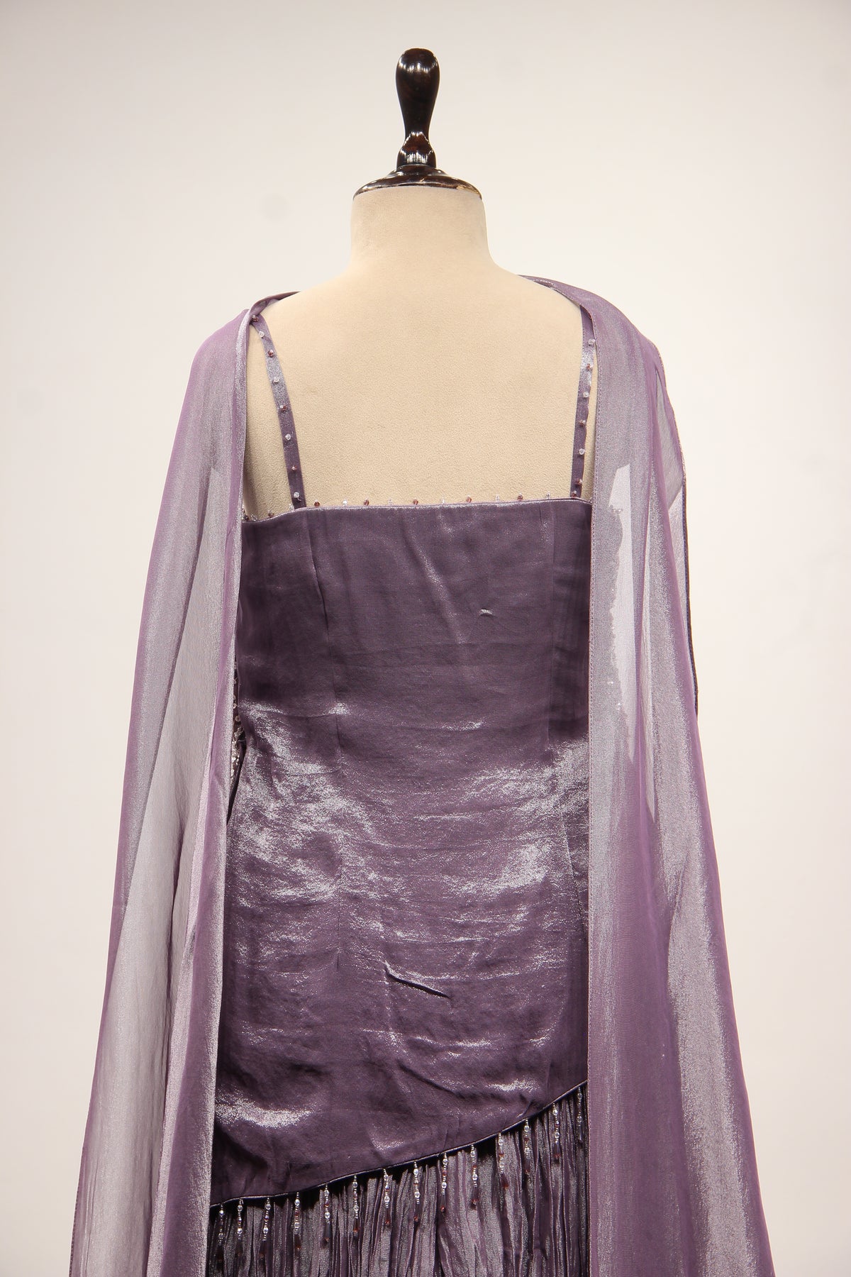 Crush Tissue Sharara Suit with Bead & Cut Dana Handwork Choker Dupatta in Purple – back close-up