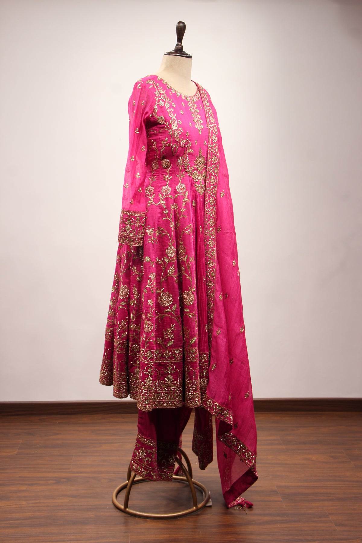 Rani Chanderi Short Anarkali Suit with Zari & Resham Handwork Dupatta – other side view