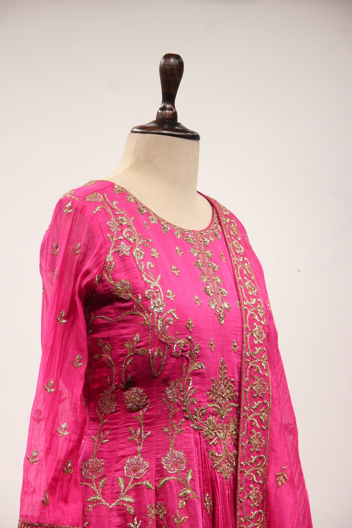Rani Chanderi Short Anarkali Suit with Zari & Resham Handwork Dupatta – other side close-up