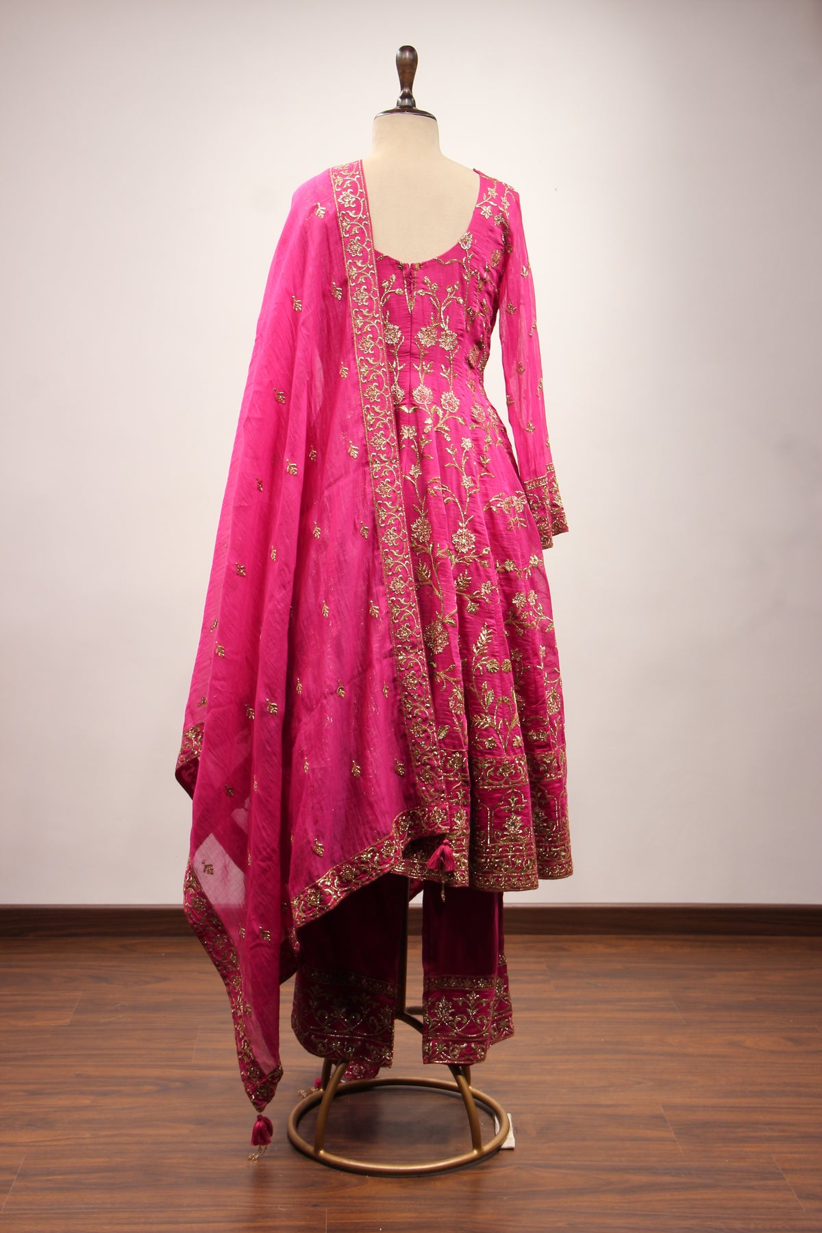 Rani Chanderi Short Anarkali Suit with Zari & Resham Handwork Dupatta – back view