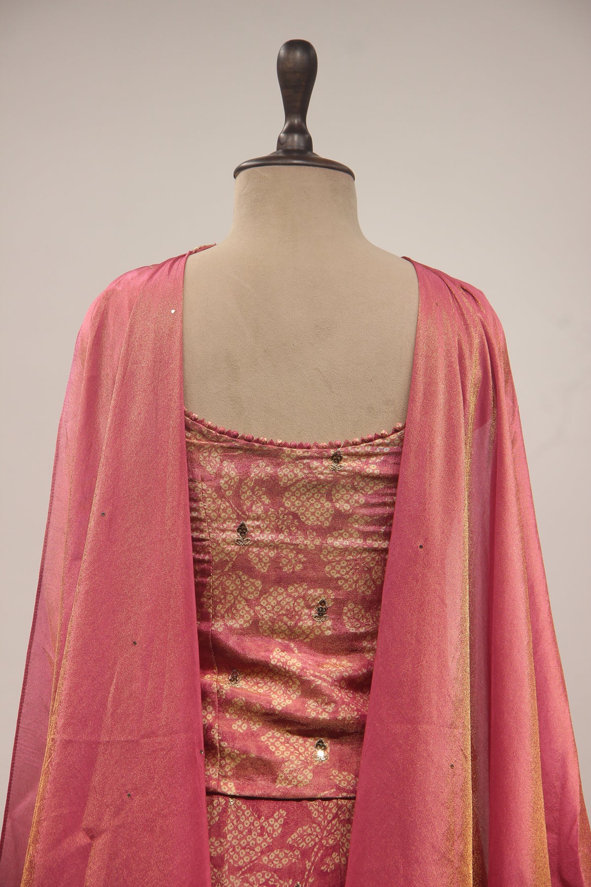 Peach Tissue Embroidered Palazzo Indowestern Set with Crop Top & Choker Dupatta – Cut Dana Mirror Zari Stone Work
