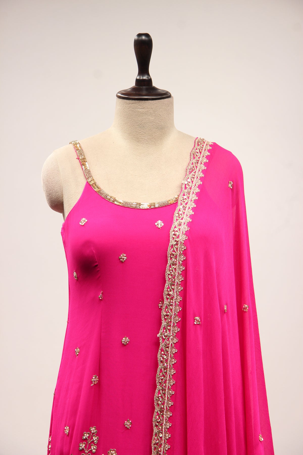Rani Georgette Sharara Suit with Hand Embroidery & Bead Handwork – front close-up