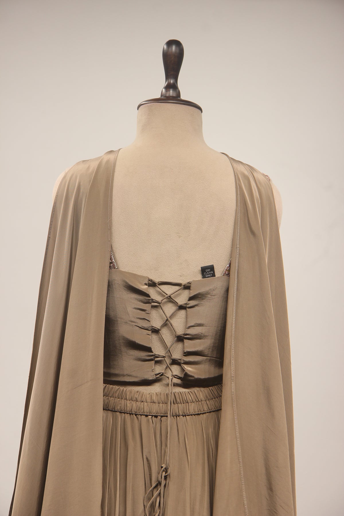 Coffee Crepe Indo Western Palazzo Set with Cut Dana & Mirror Handwork – back close-up