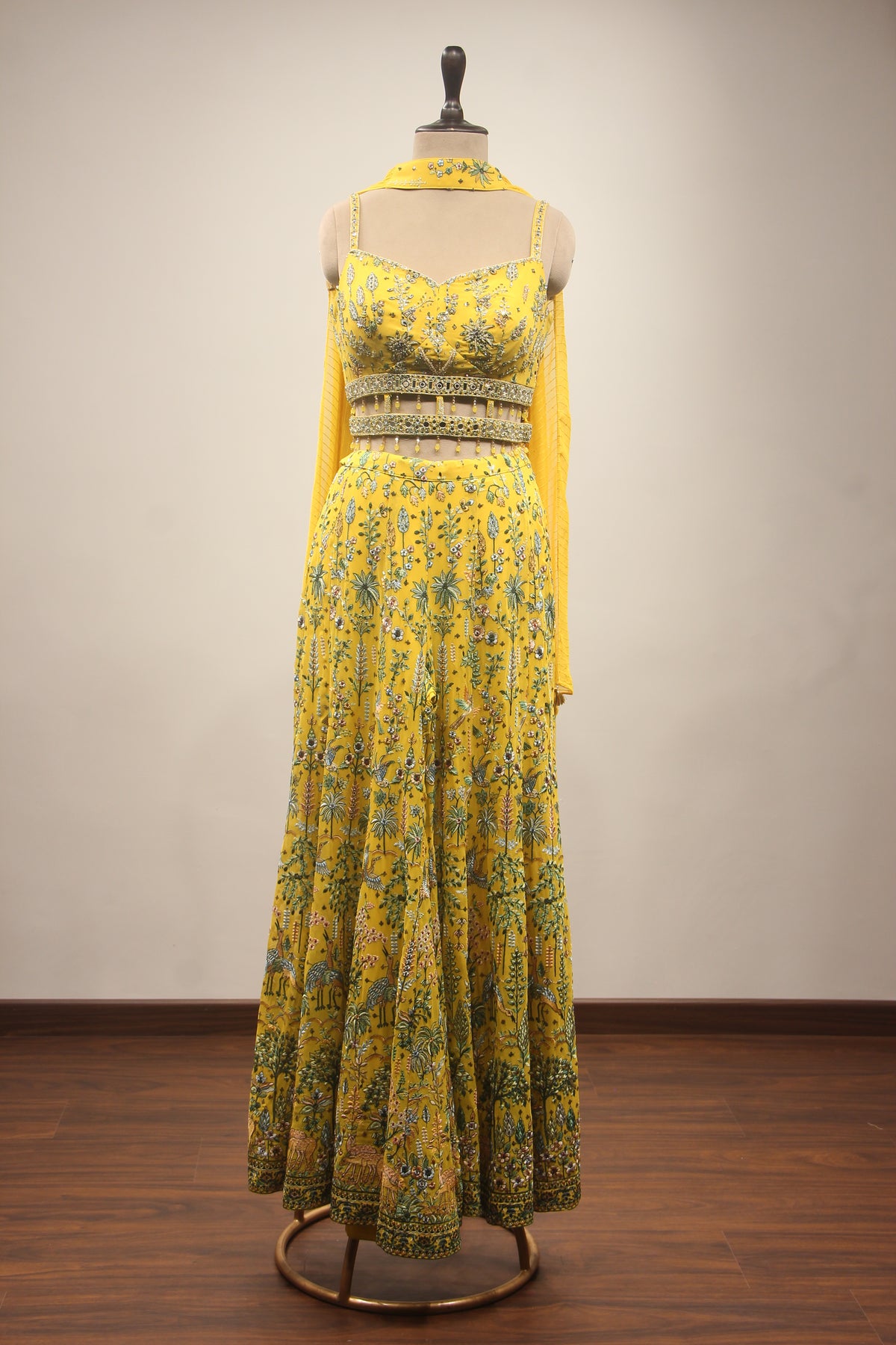 Lemon Yellow Georgette Indowestern with Mirror & Sequin Handwork