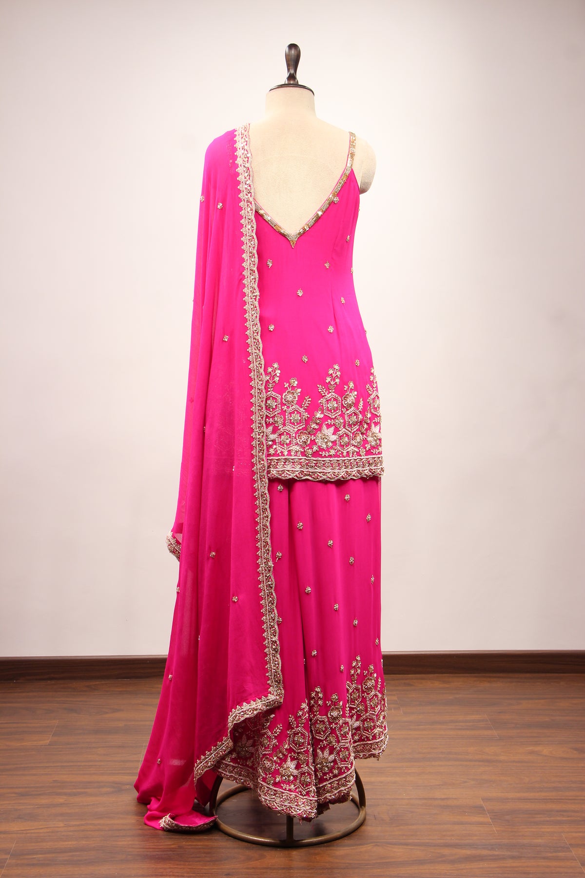 Rani Georgette Sharara Suit with Hand Embroidery & Bead Handwork – back view