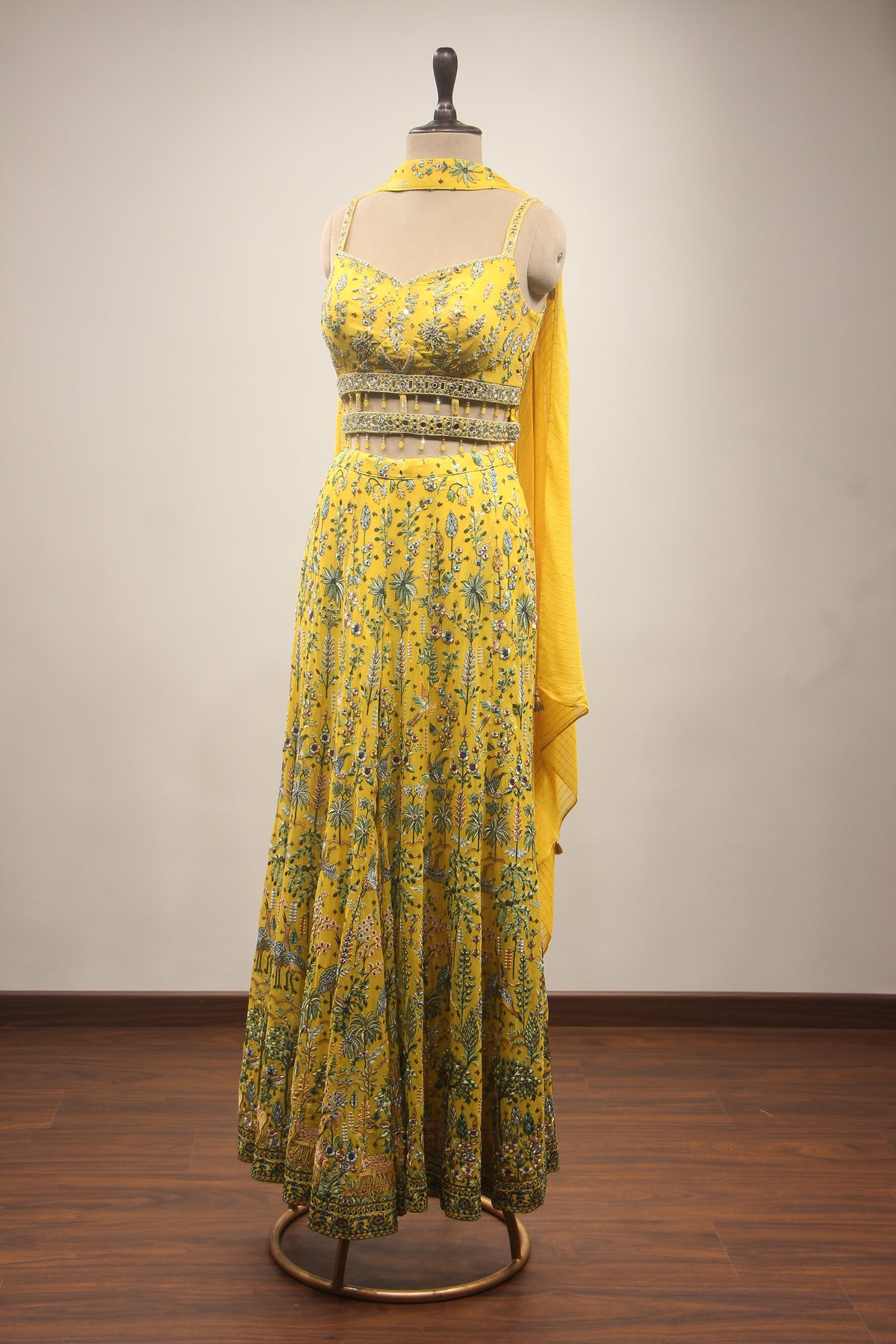 Lemon Yellow Georgette Indowestern with Mirror & Sequin Handwork