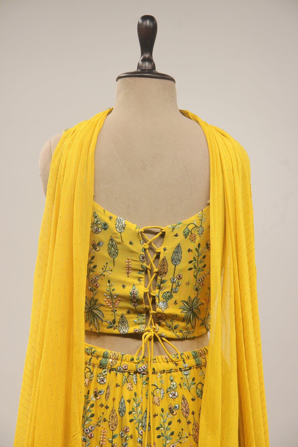 Lemon Yellow Georgette Indowestern with Mirror & Sequin Handwork