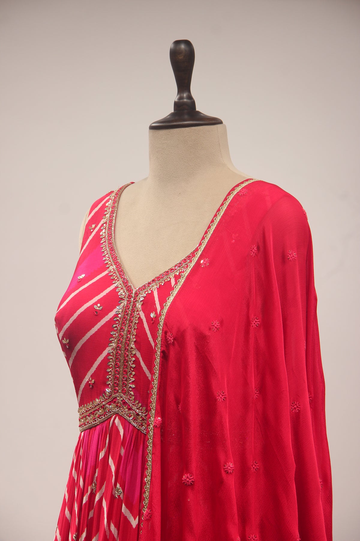 Red Bandhej Suit with Gota Patti & Mirror Handwork Anarkali