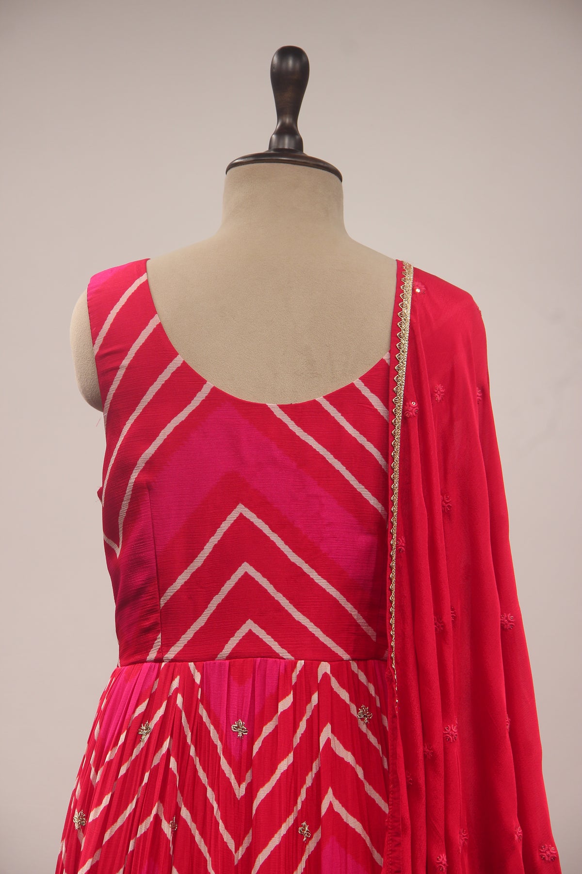 Red Bandhej Suit with Gota Patti & Mirror Handwork Anarkali