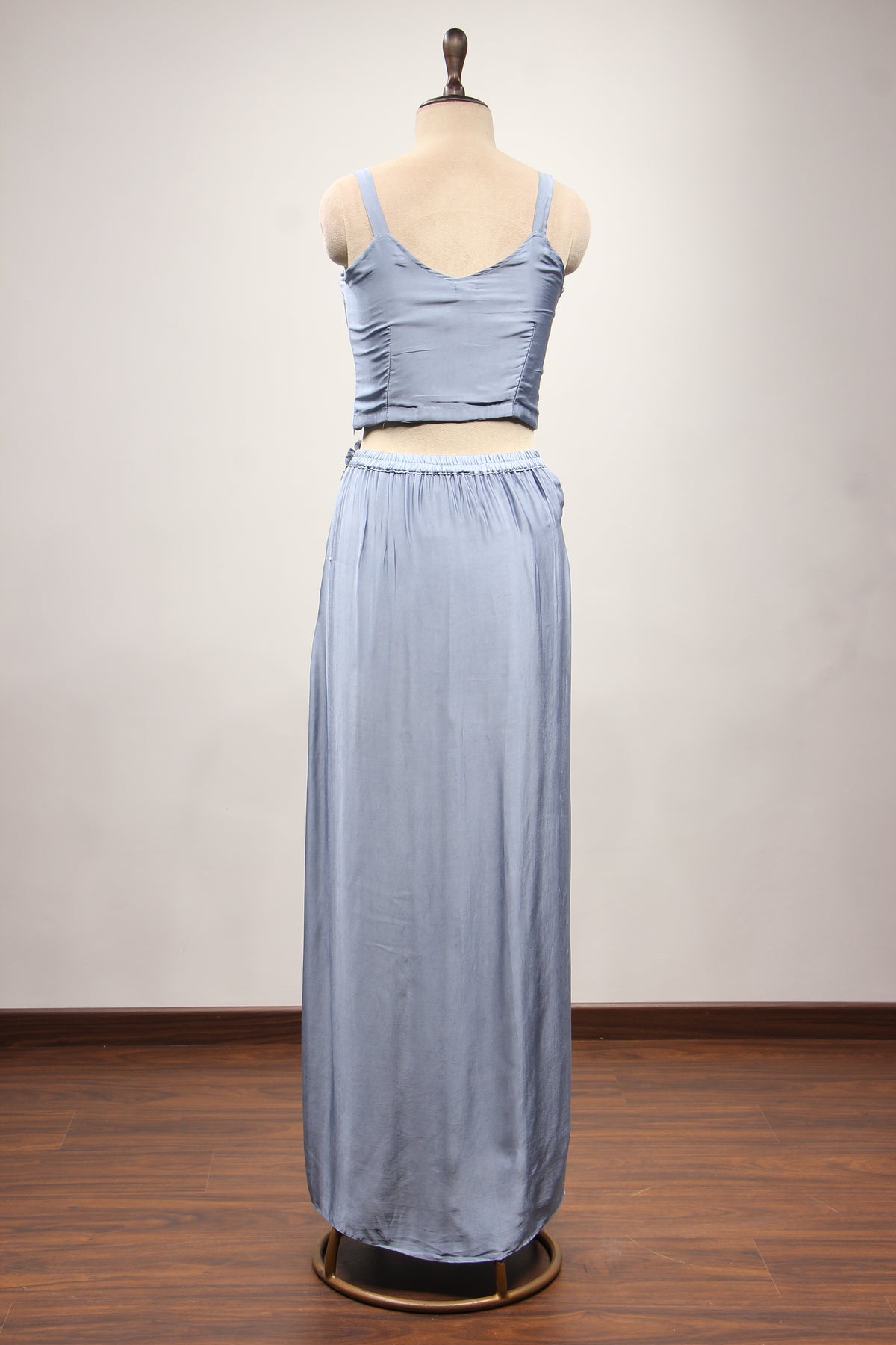 Ice Blue Satin Indo Western Cape in Hand Embroidery & Sequin Handwork – back view, without cape
