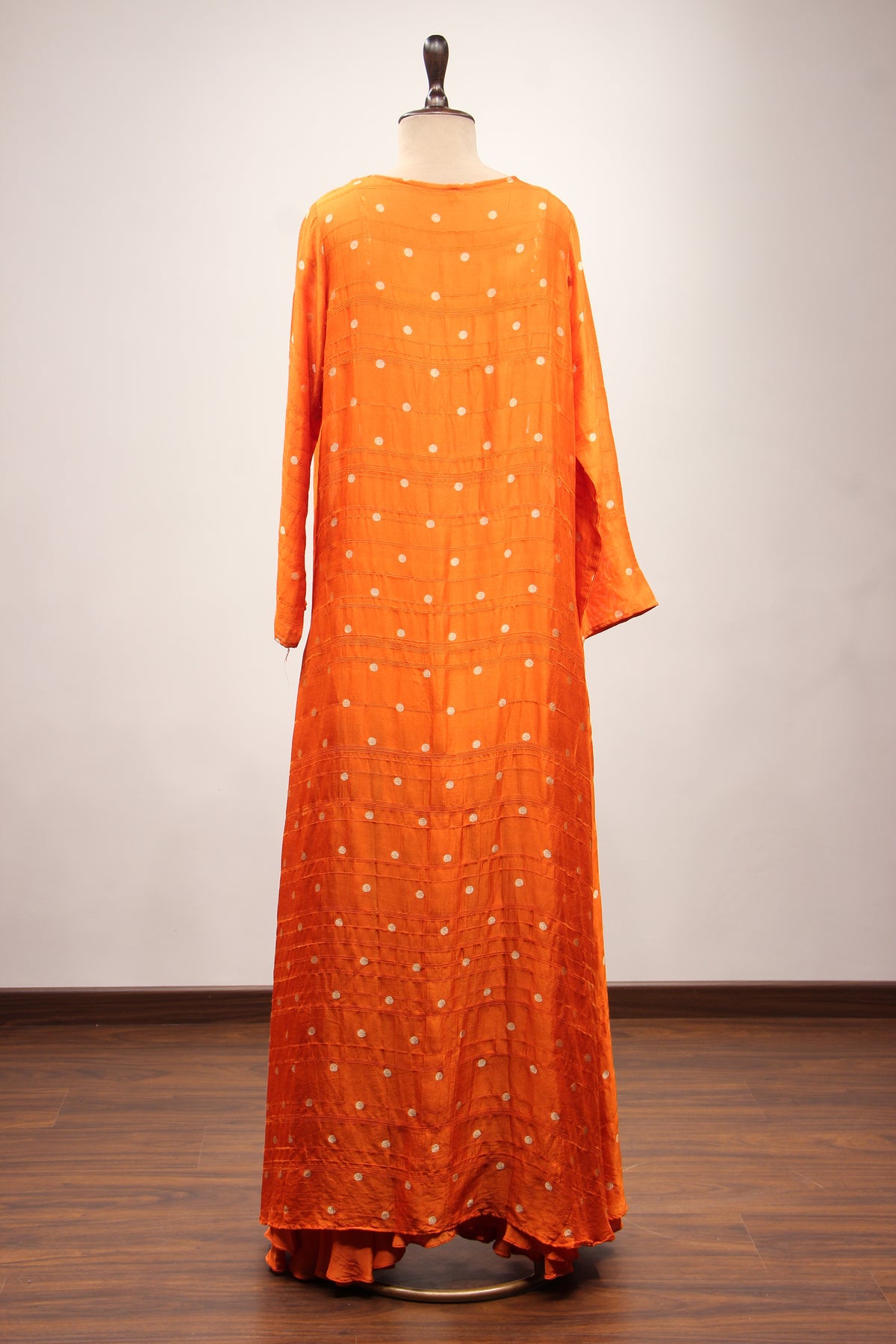 Crepe Indo Western Shrug Set with Cut Dana & Thread Handwork Crop Top in Orange – back view, with shrug