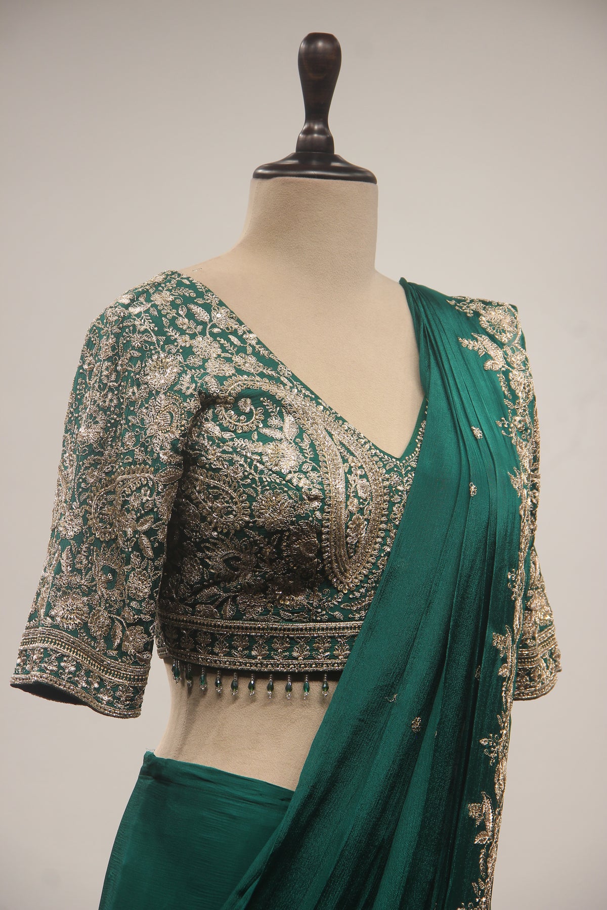 Crepe Drape Saree with Zari & Sequin Handwork Crop Top