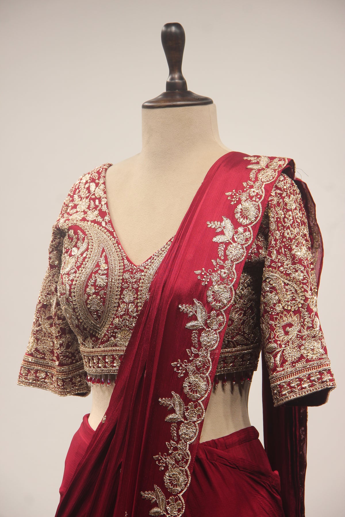 Crepe Drape Saree with Zari & Sequin Handwork Crop Top