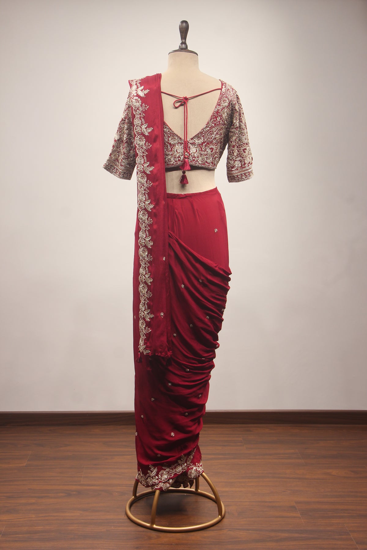 Crepe Drape Saree with Zari & Sequin Handwork Crop Top