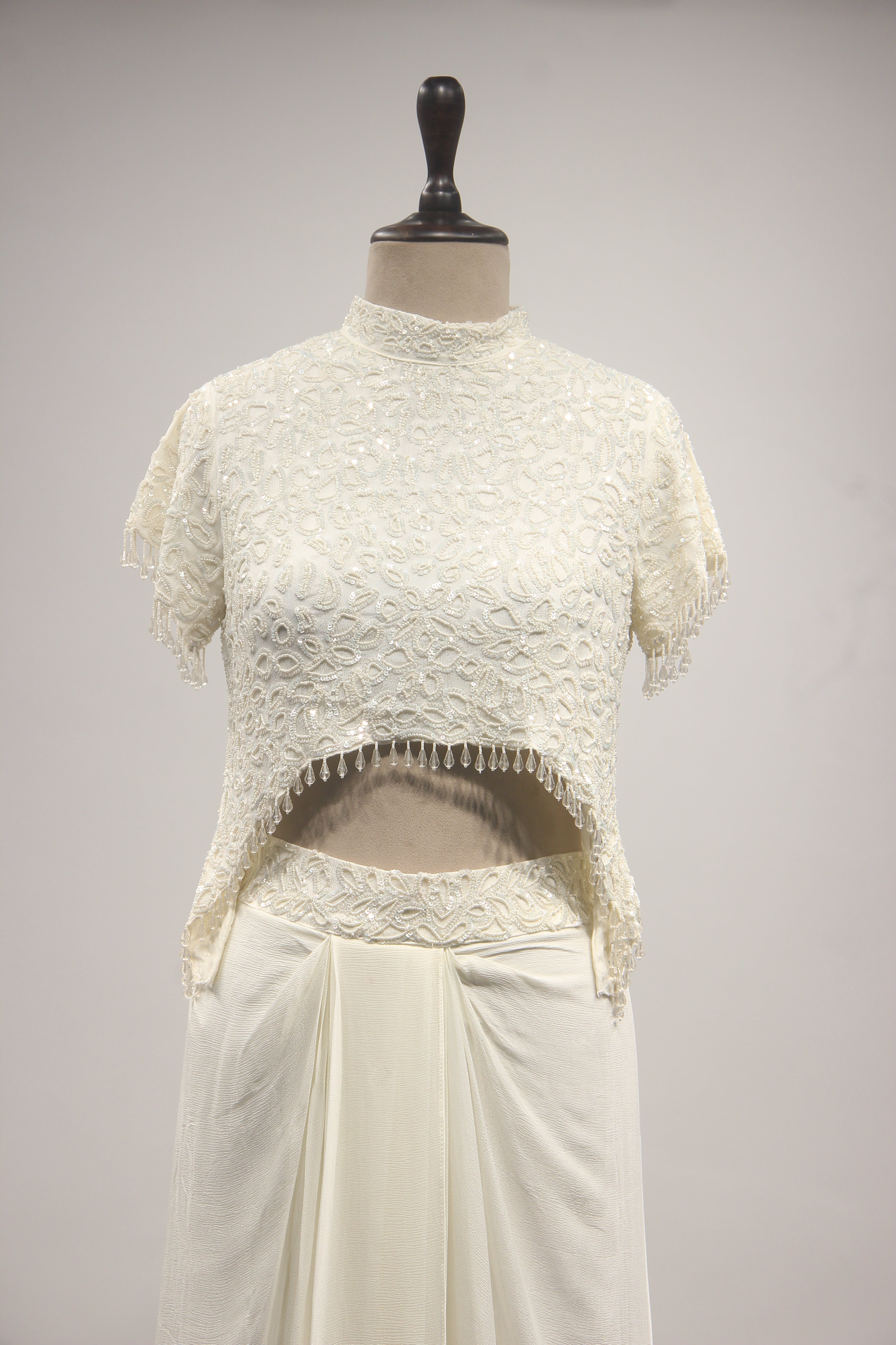 Crepe Indo-Western Drape Skirt with Bead & Sequin Handwork