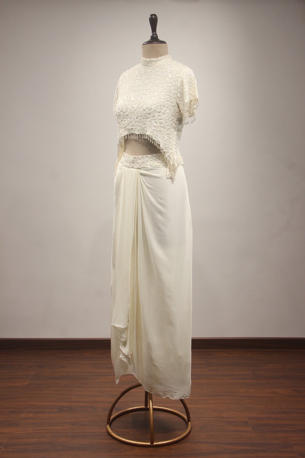 Crepe Indo-Western Drape Skirt with Bead & Sequin Handwork