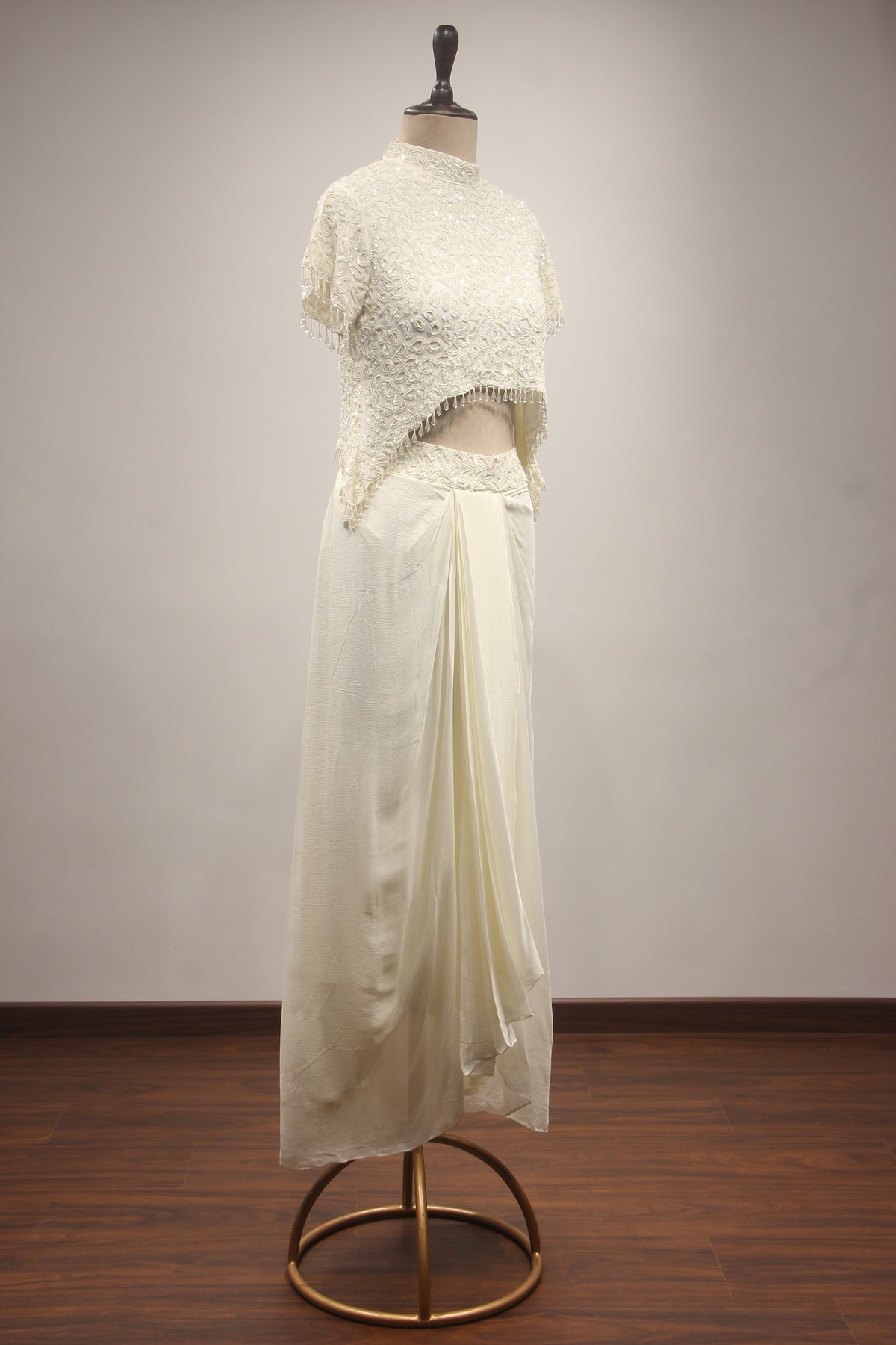 Crepe Indo-Western Drape Skirt with Bead & Sequin Handwork