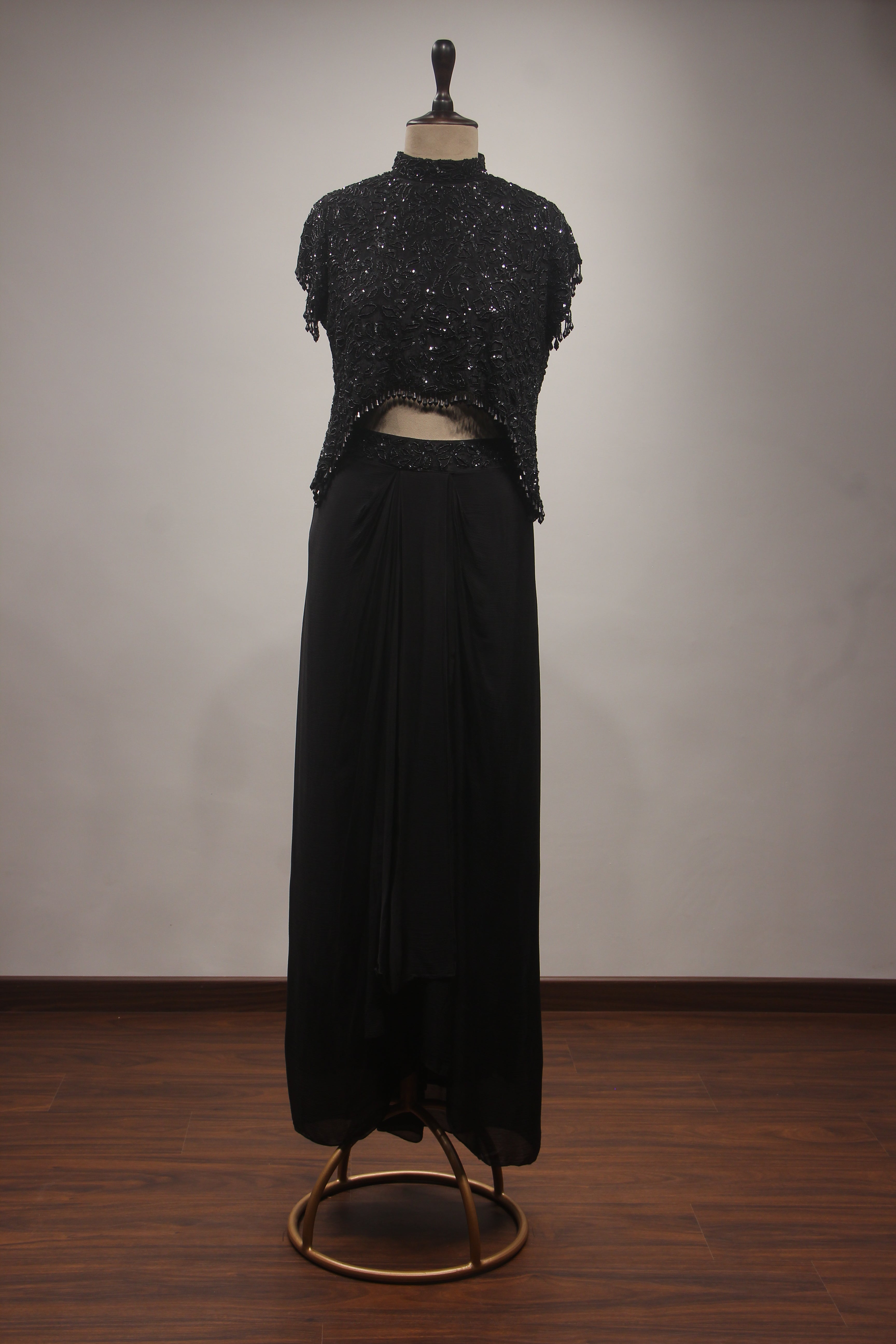 Crepe Indo-Western Drape Skirt with Bead & Sequin Handwork