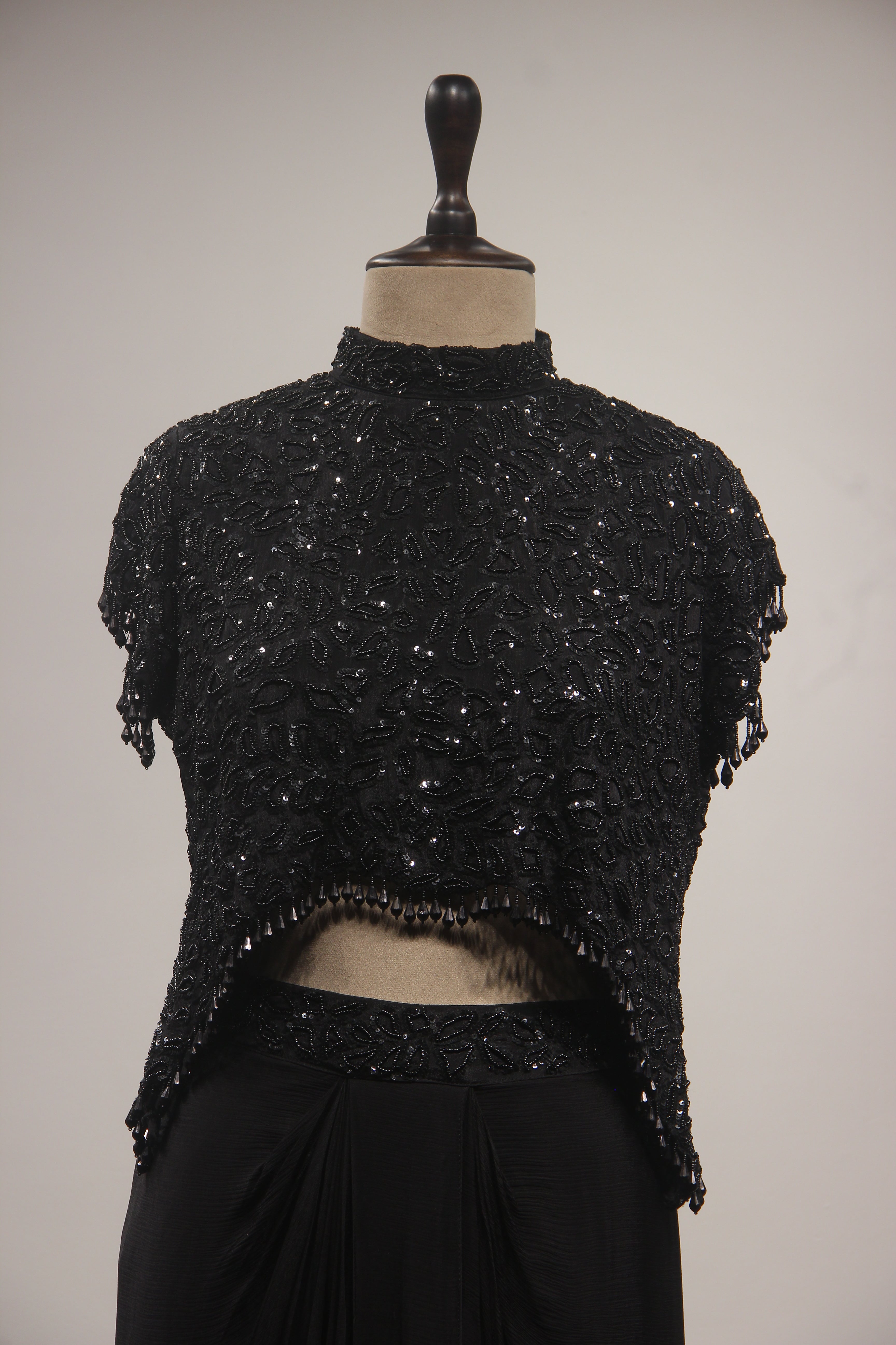 Crepe Indo-Western Drape Skirt with Bead & Sequin Handwork