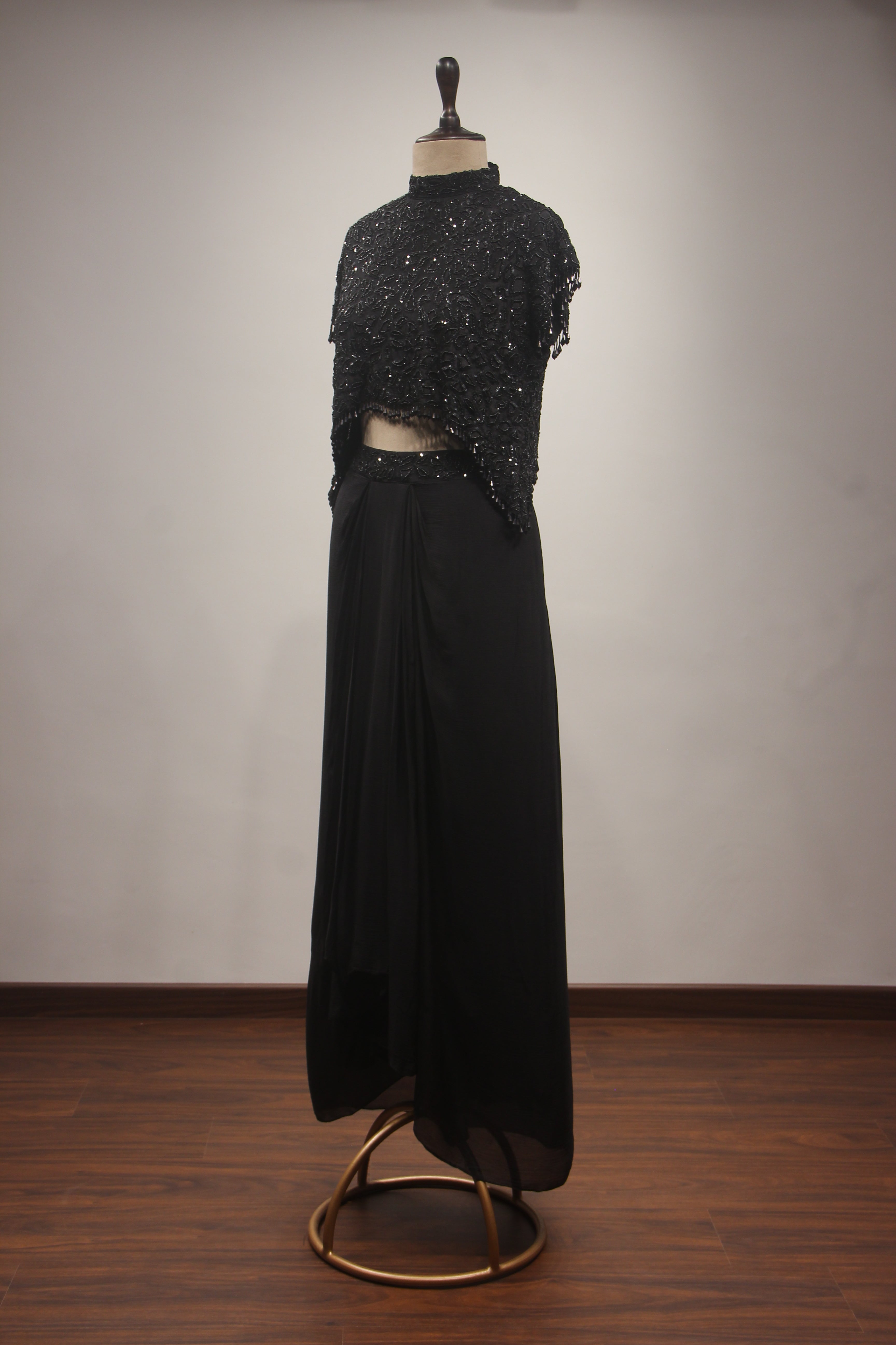 Crepe Indo-Western Drape Skirt with Bead & Sequin Handwork