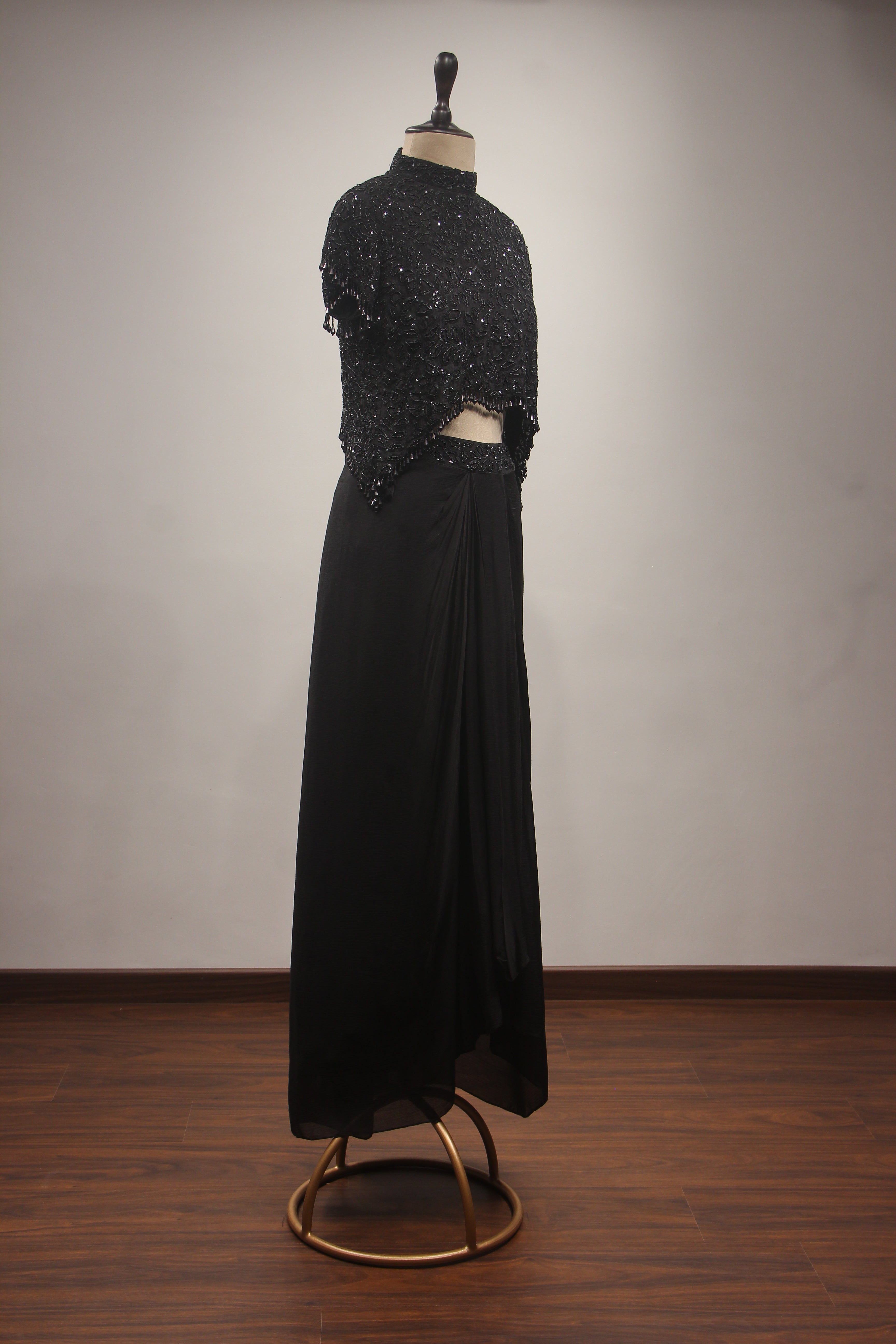 Crepe Indo-Western Drape Skirt with Bead & Sequin Handwork