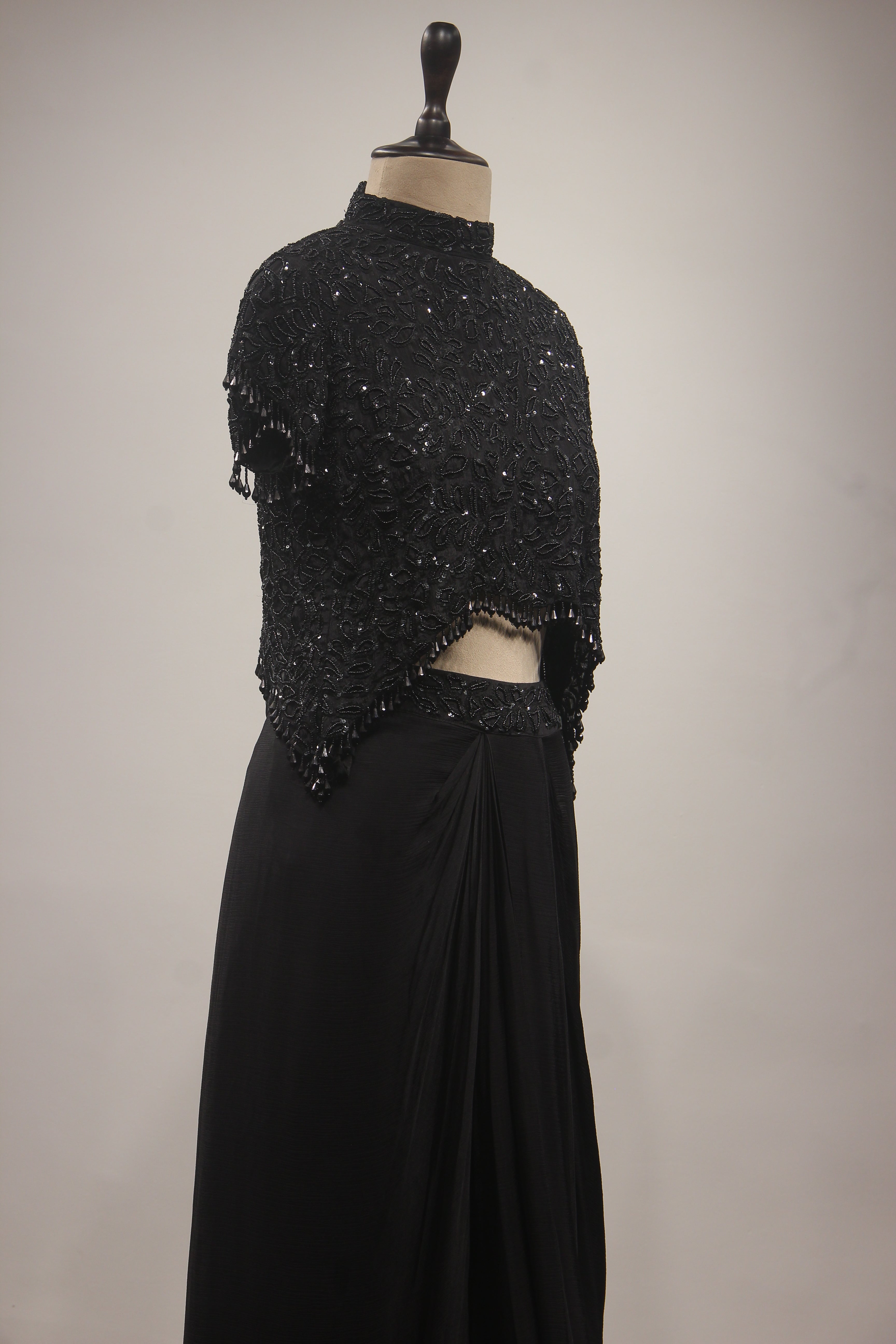 Crepe Indo-Western Drape Skirt with Bead & Sequin Handwork