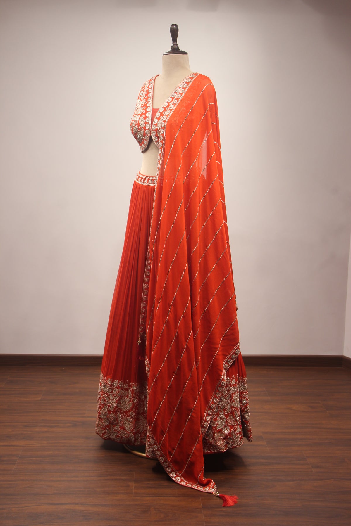 Orange Georgette Lehenga with Resham & Zari Handwork Crop Top