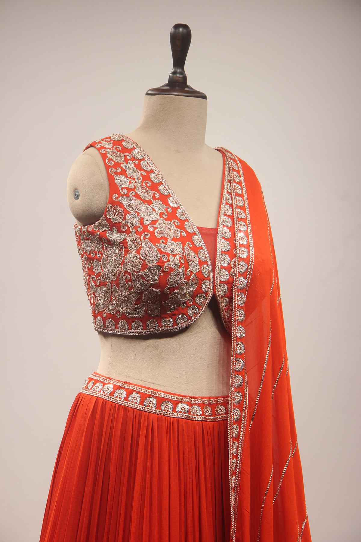 Orange Georgette Lehenga with Resham & Zari Handwork Crop Top