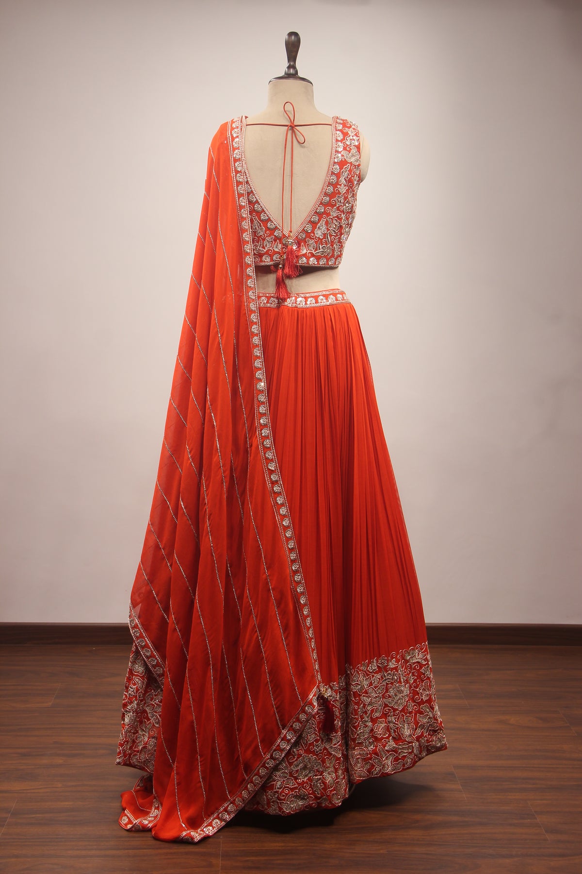 Orange Georgette Lehenga with Resham & Zari Handwork Crop Top