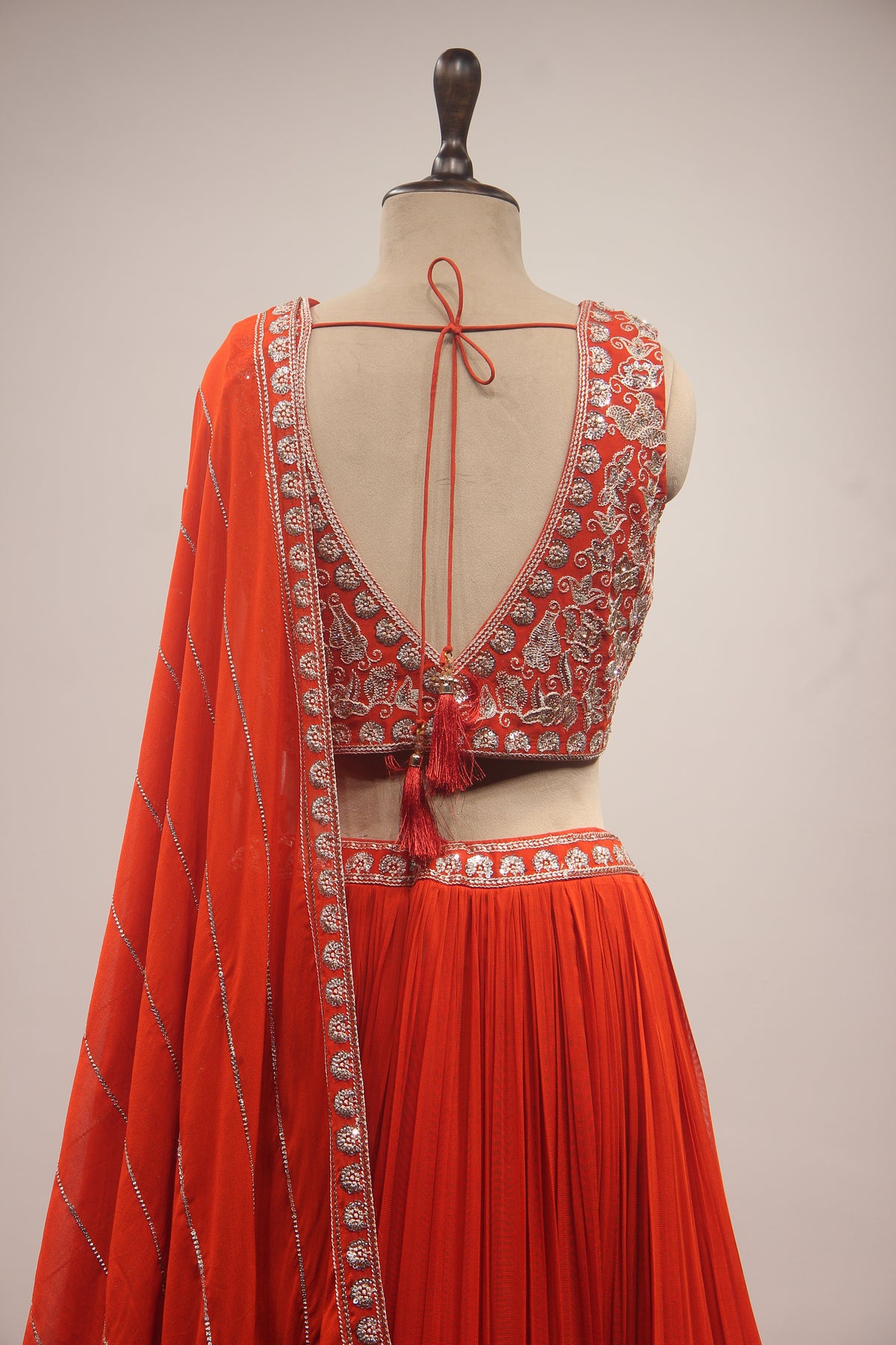 Orange Georgette Lehenga with Resham & Zari Handwork Crop Top