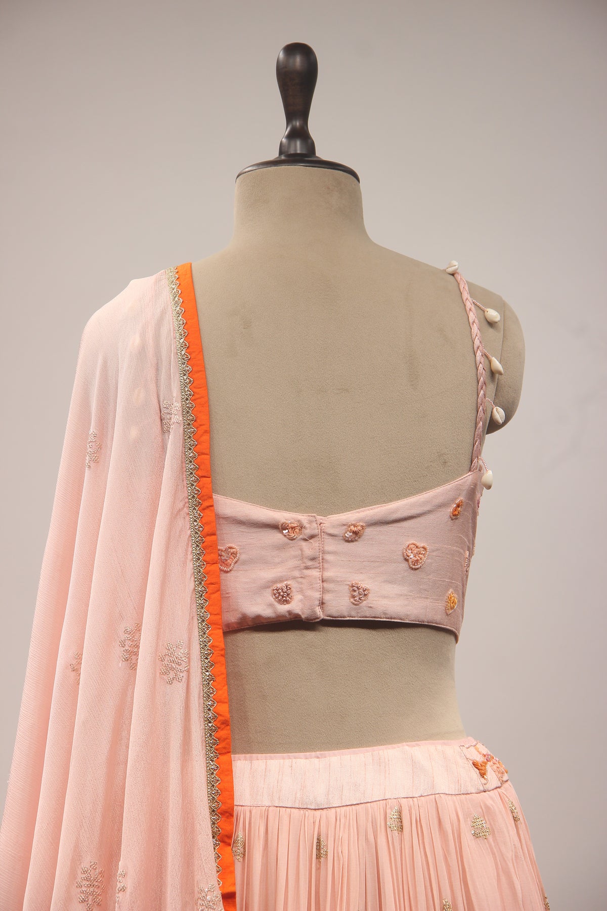 Peach Crepe Lehenga with Hand Embroidery & Bead Handwork Crop Top