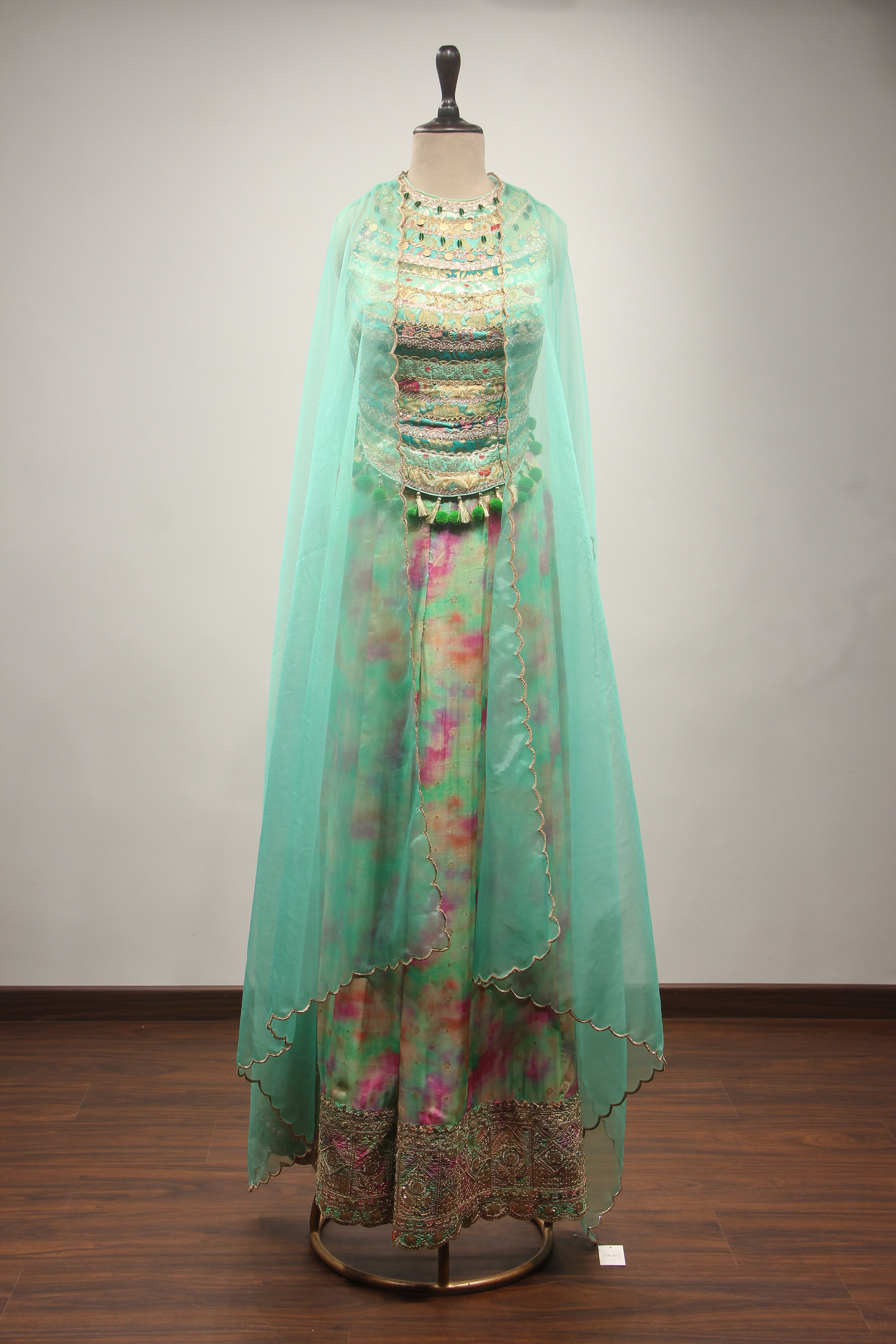Green Organza Indo-Western with Zari Handwork Palazzo Corset Blouse