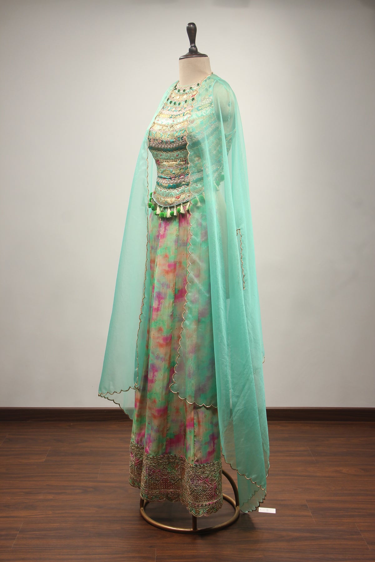 Green Organza Indo-Western with Zari Handwork Palazzo Corset Blouse