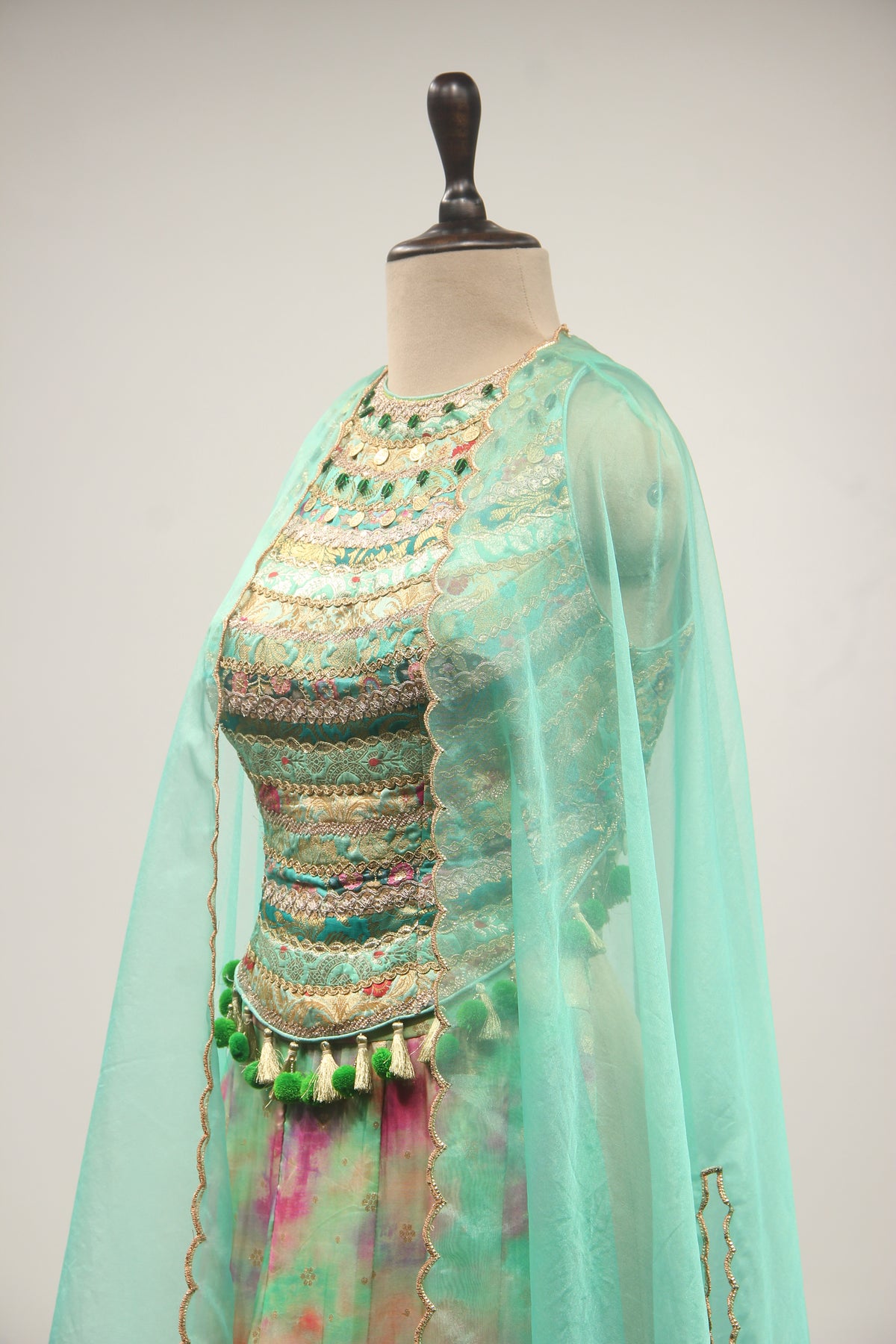 Green Organza Indo-Western with Zari Handwork Palazzo Corset Blouse