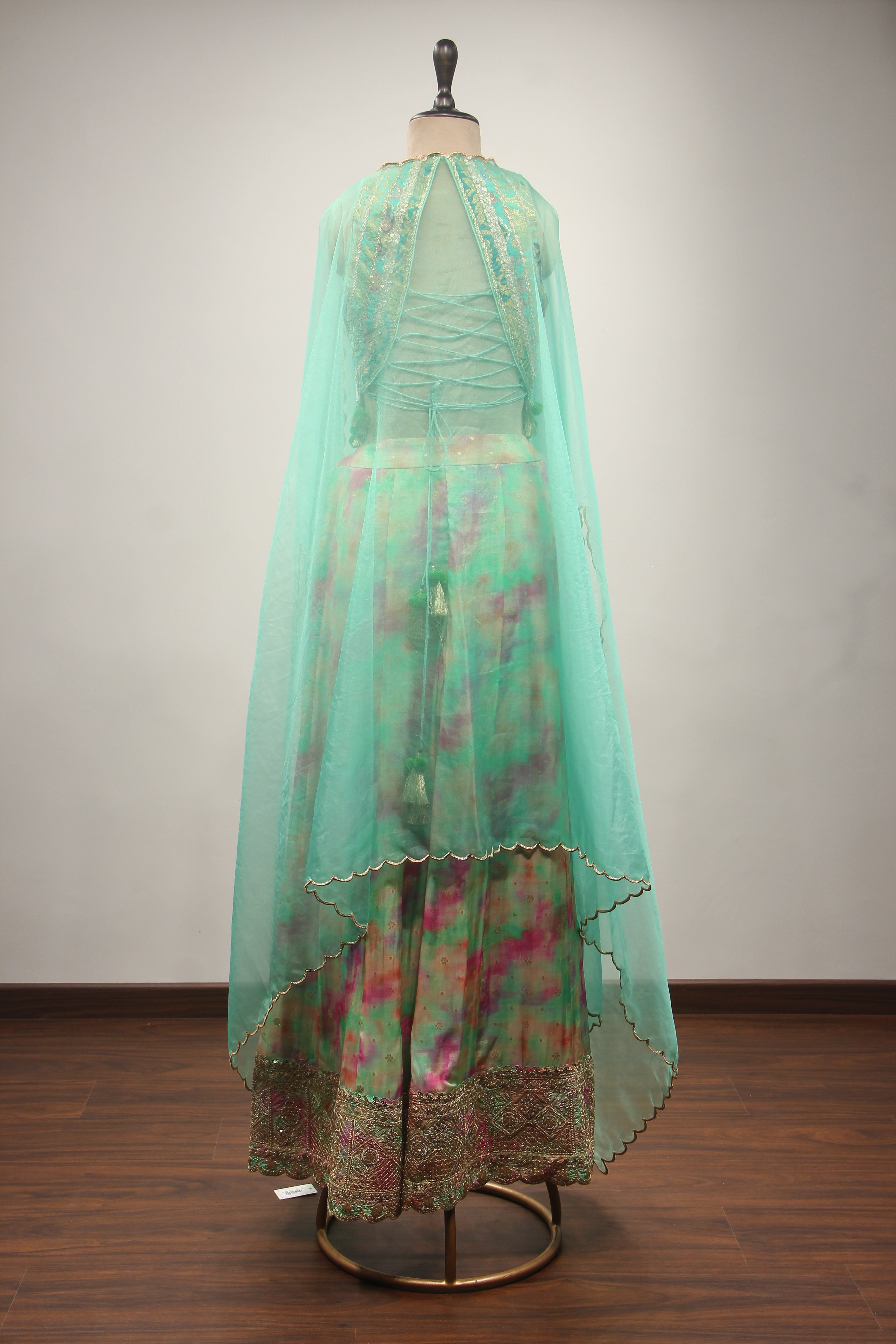 Green Organza Indo-Western with Zari Handwork Palazzo Corset Blouse
