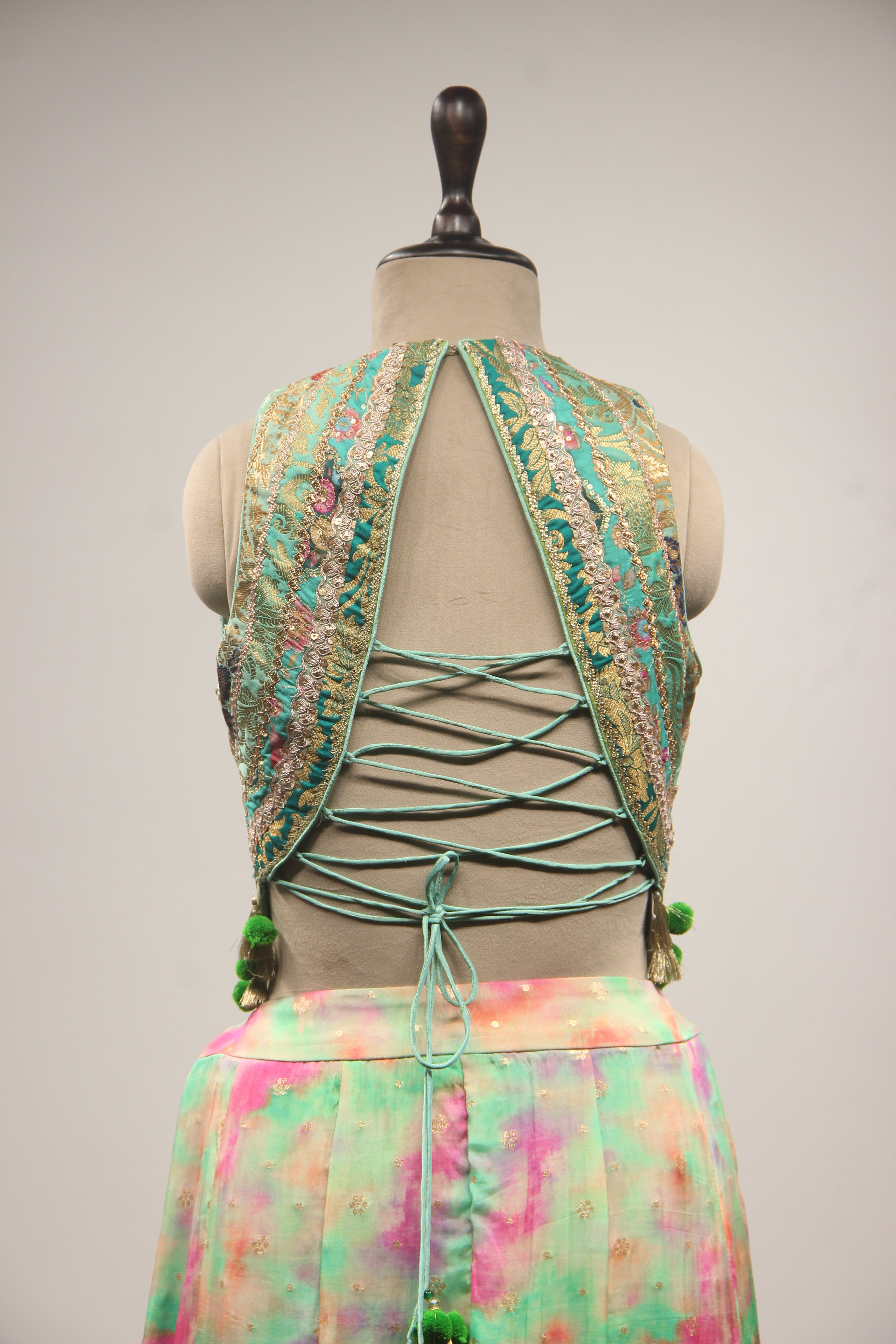 Green Organza Indo-Western with Zari Handwork Palazzo Corset Blouse
