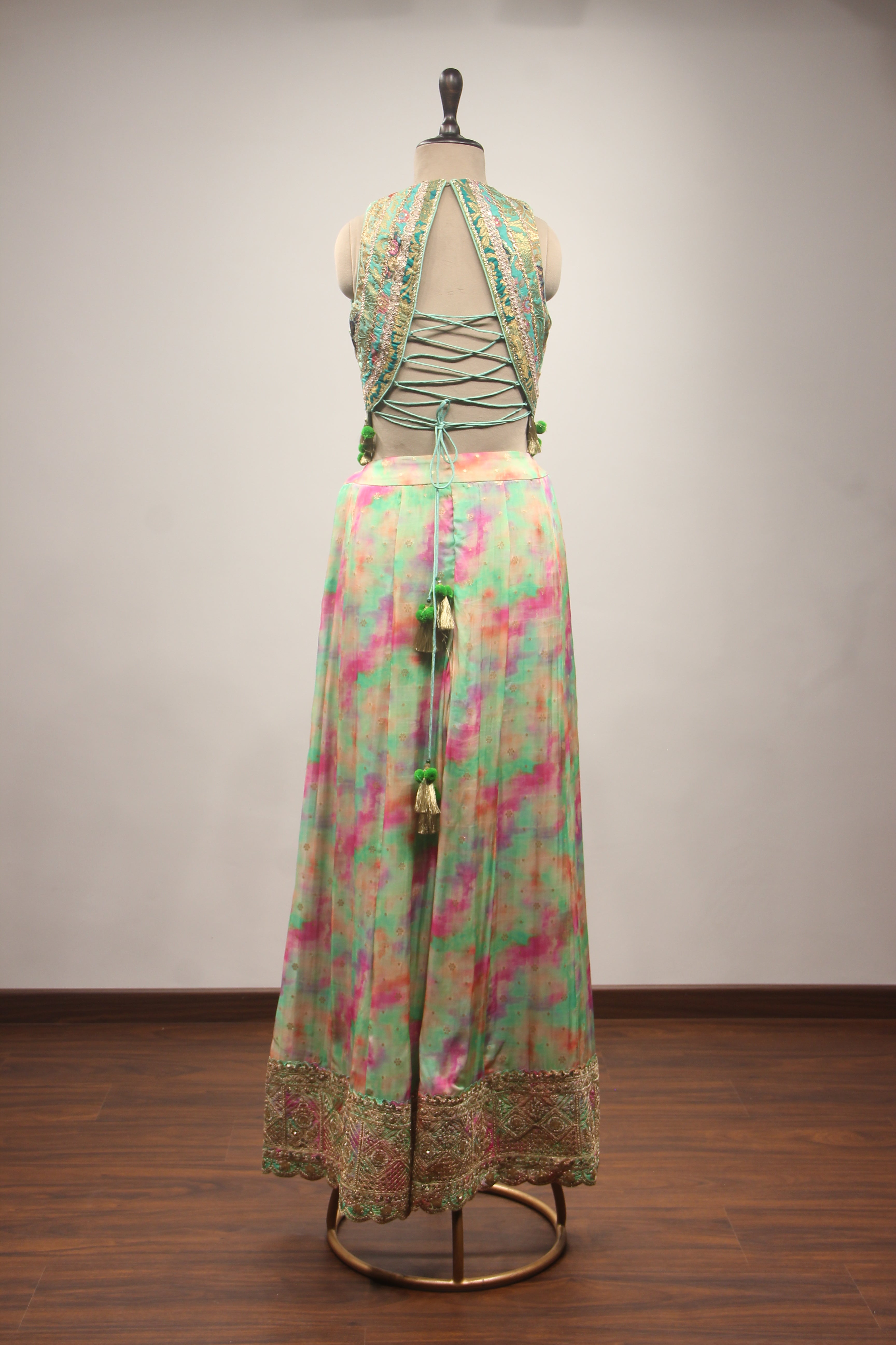 Green Organza Indo-Western with Zari Handwork Palazzo Corset Blouse